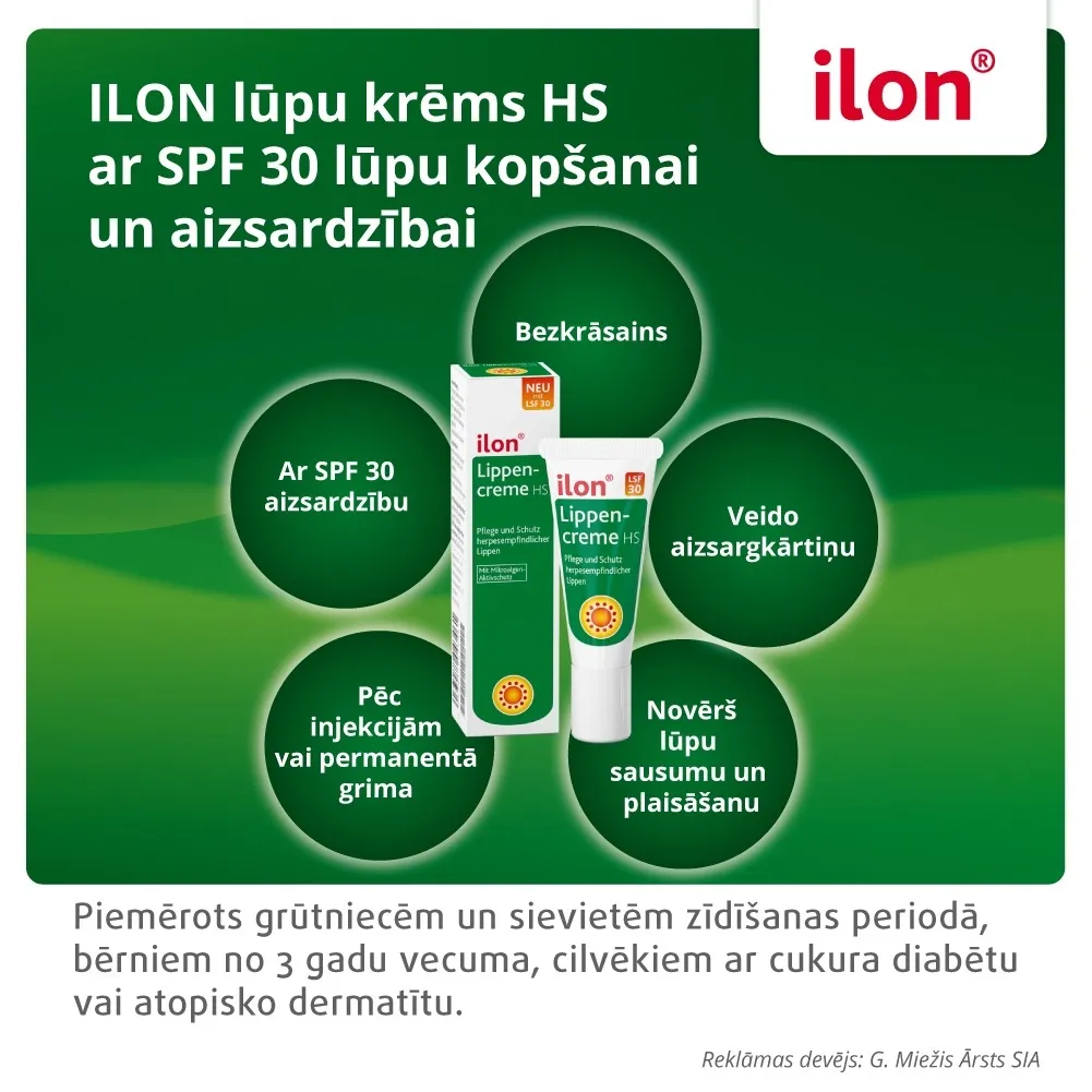 ILON lūpu krēms HS ar SPF 30 lūpu kopšanai un aizsardzībai, 10 ml - Produkta attēls 4