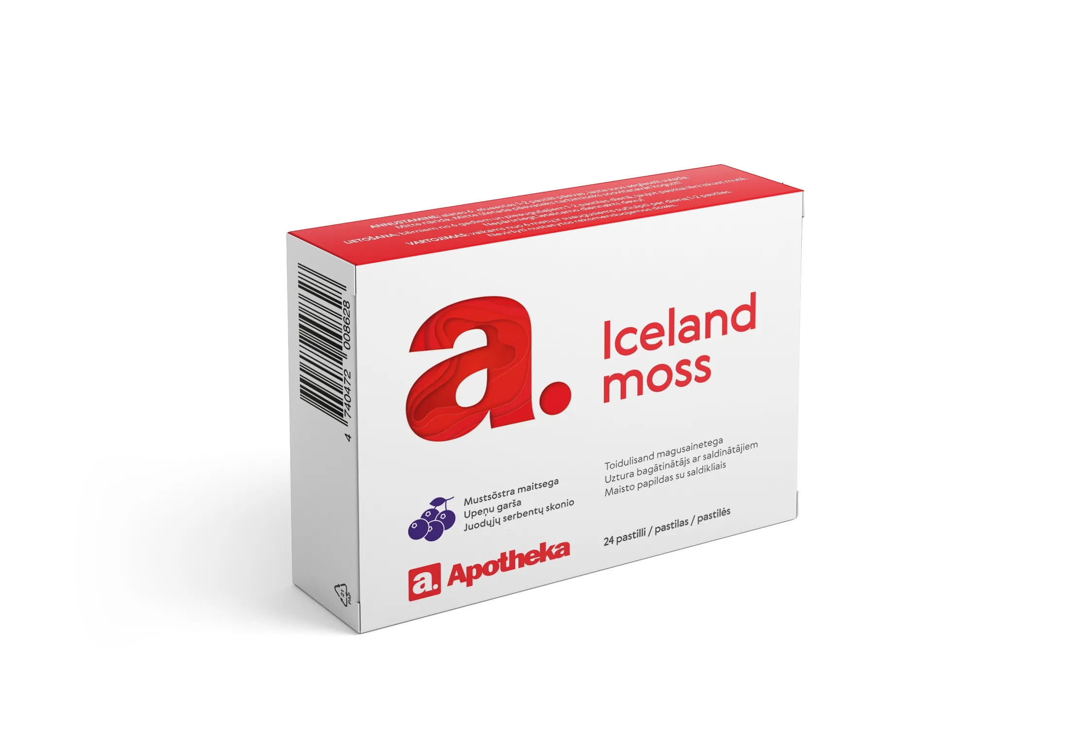 APOTHEKA Islandes ķērpja pastilas ar upeņu garšu, 24 gab. - Produkta attēls 