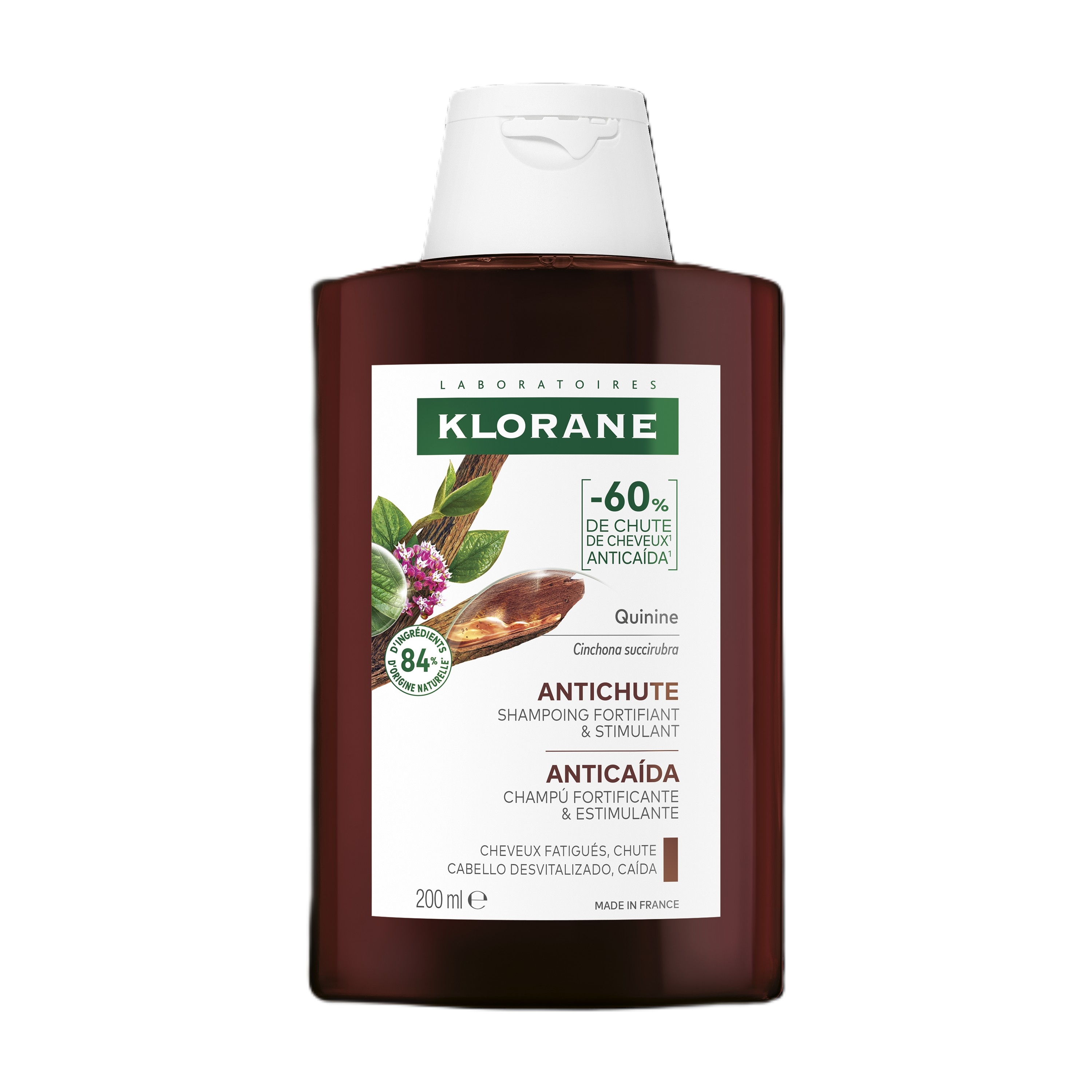 KLORANE šampūns ar hinīnu un ēdelveisu, 200ml - Produkta attēls 