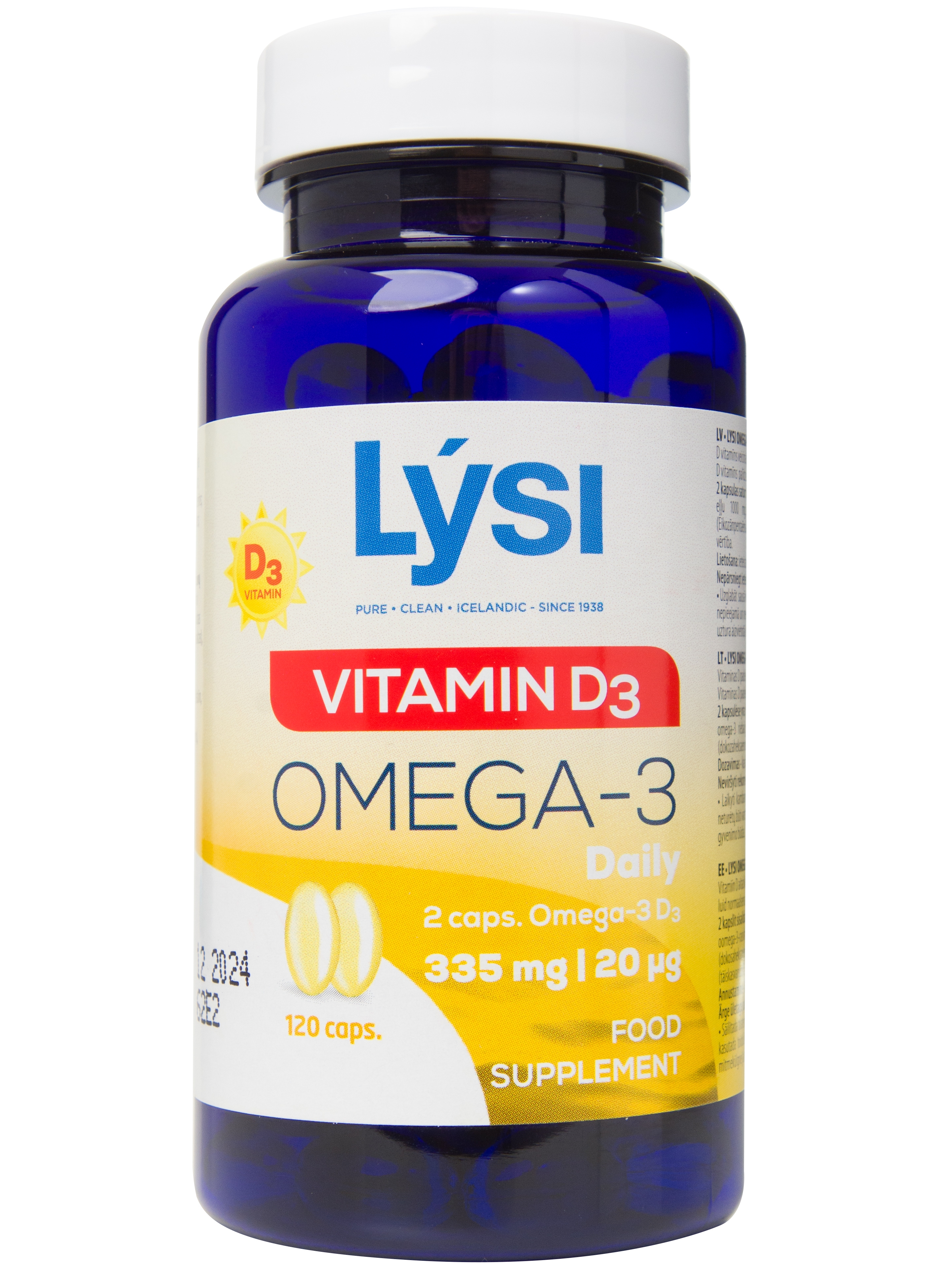 LYSI Omega-3 zivju eļļa ar D vitamīnu kapsulas (Islande), 120 gab - Produkta attēls 