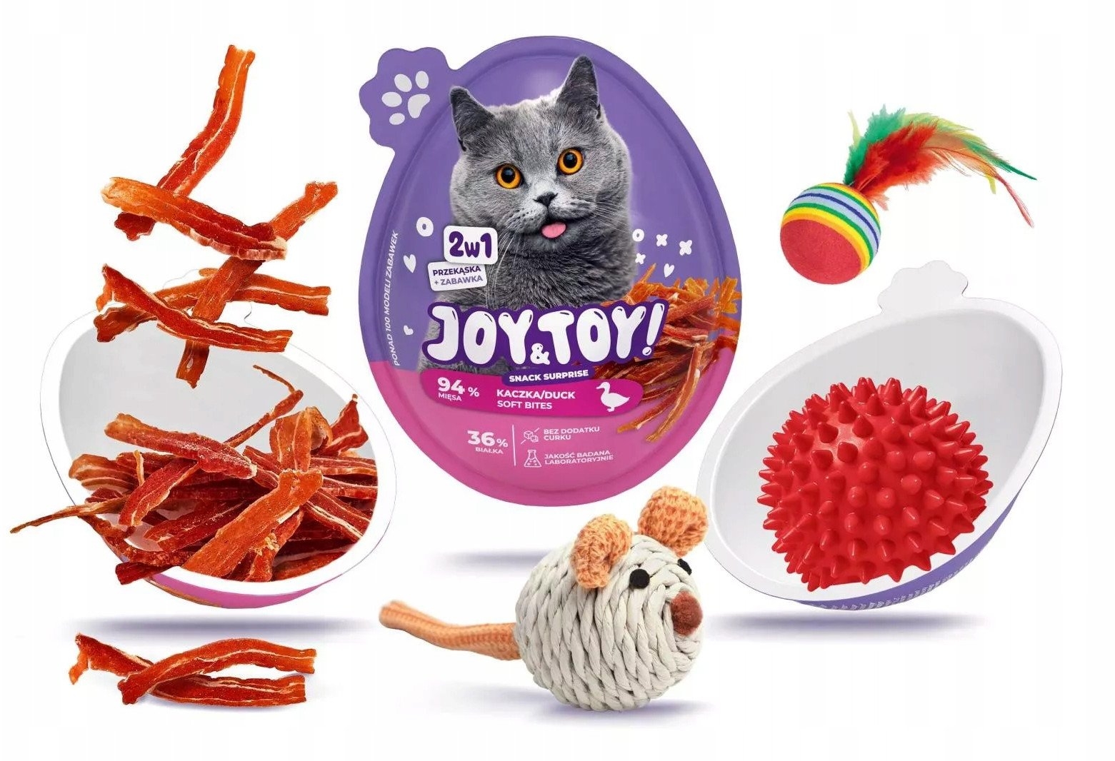 Joy&Toy! 2-1 pārsteiguma ola, kārums ar pīles garšu +rotaļlieta kaķiem - Produkta attēls 
