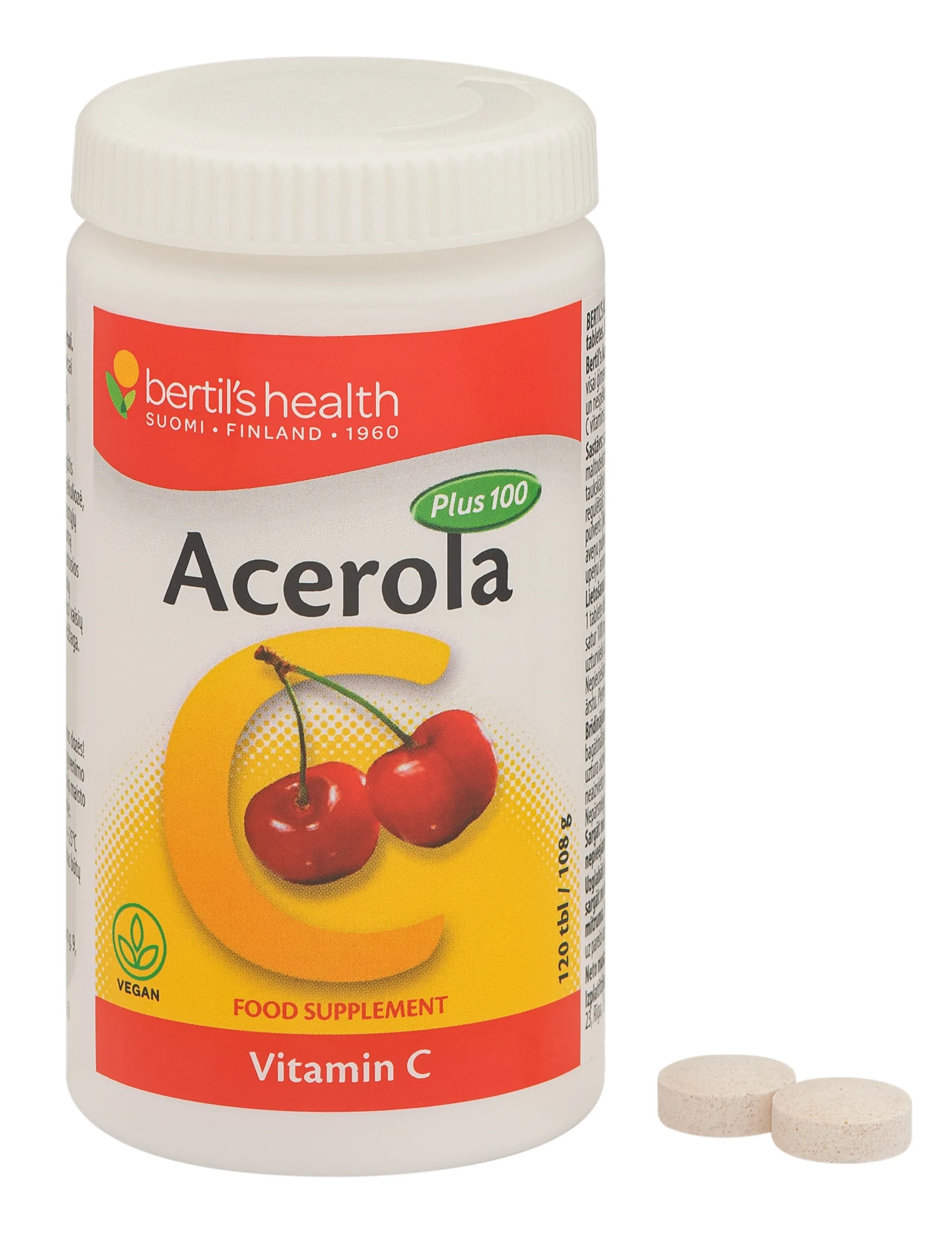 BERTIL'S ACEROLA PLUS 100 TABLETES N120 - Produkta attēls 
