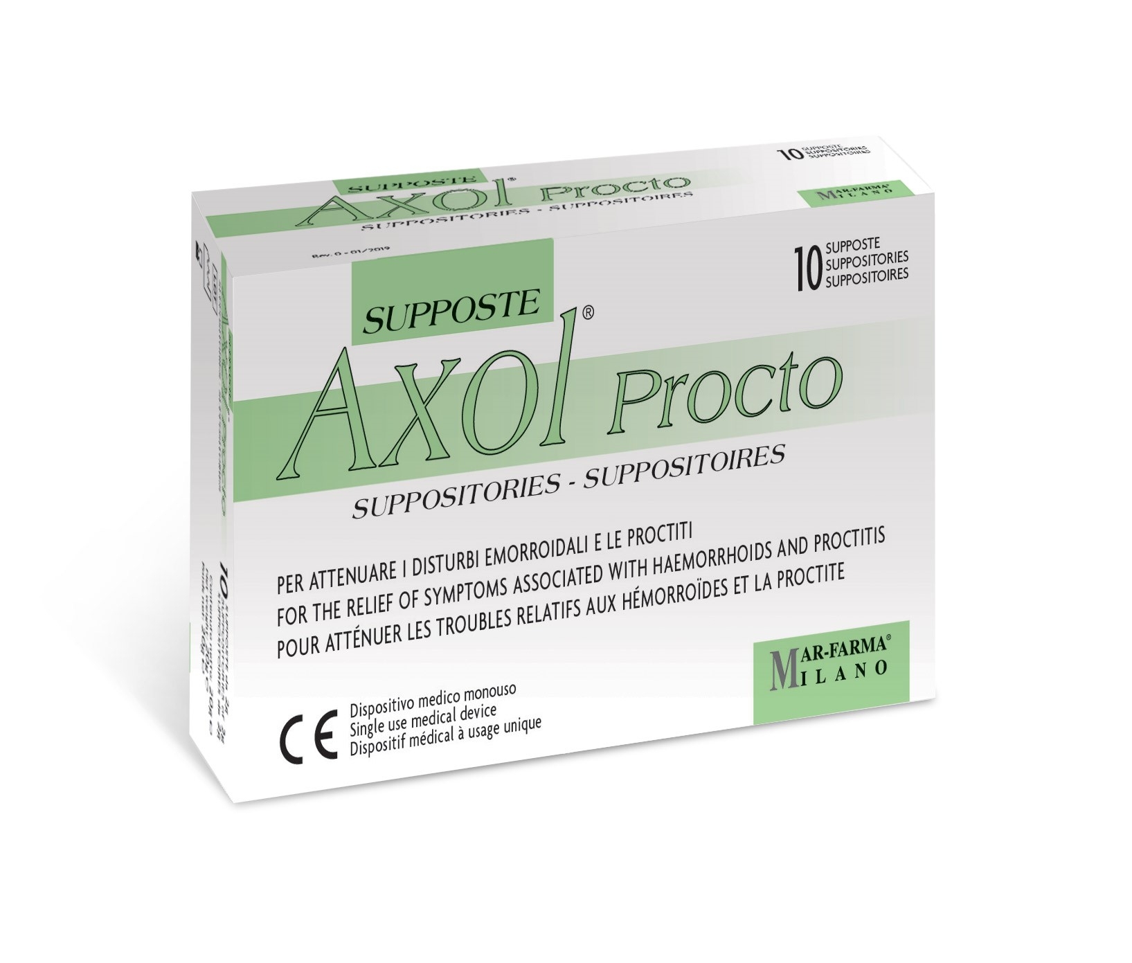 AXOL Procto Rektālās svecītes, 10 gab - Produkta attēls 