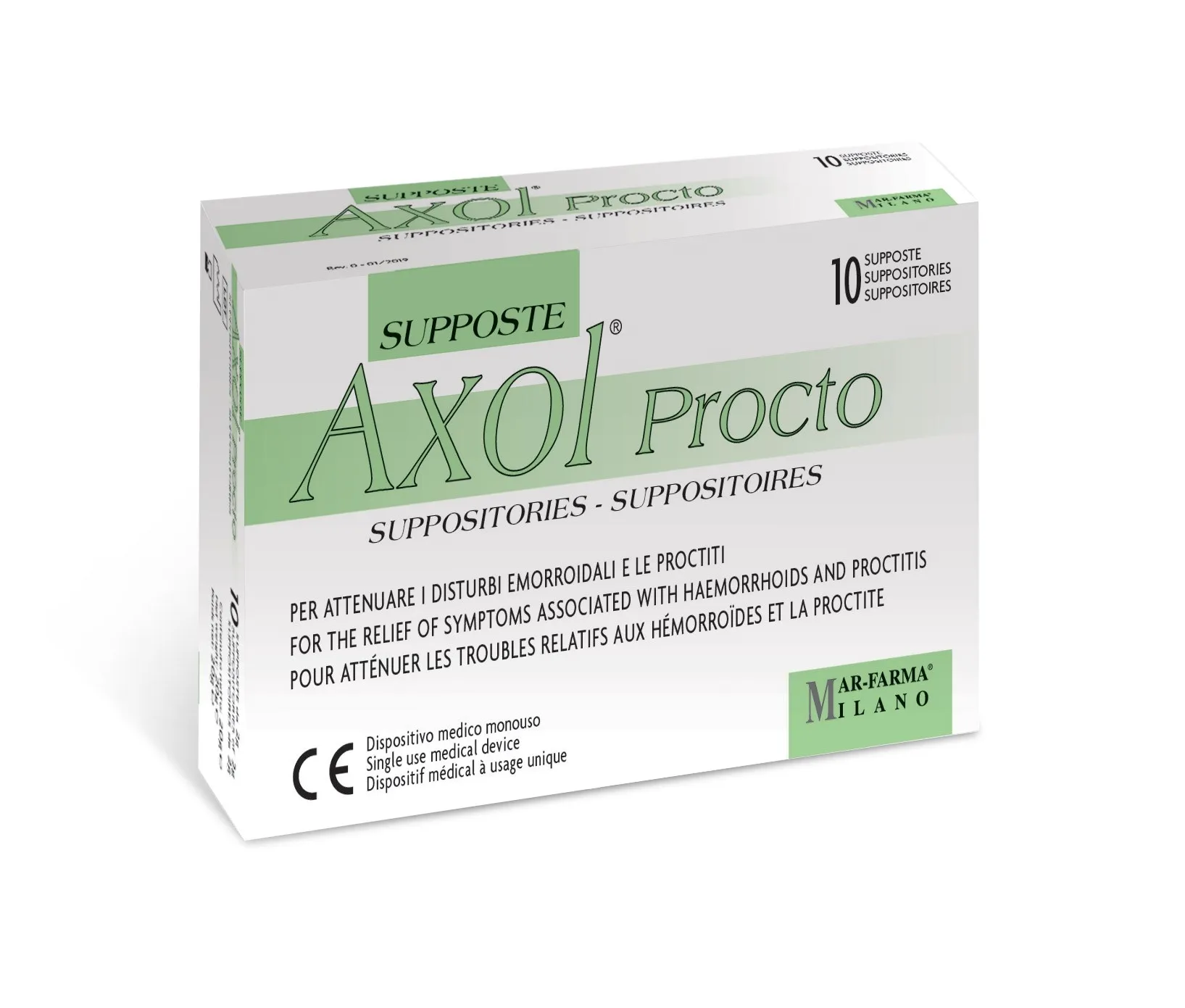 AXOL Procto Rektālās svecītes, 10 gab - Produkta attēls 