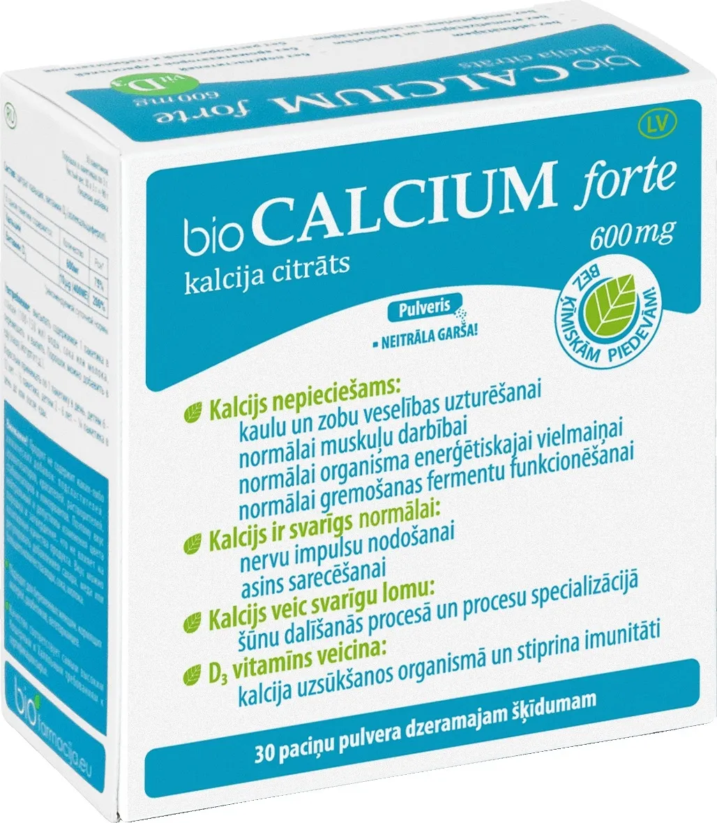 bioCALCIUM Forte 600 mg pulveris, 30 gab. - Produkta attēls 