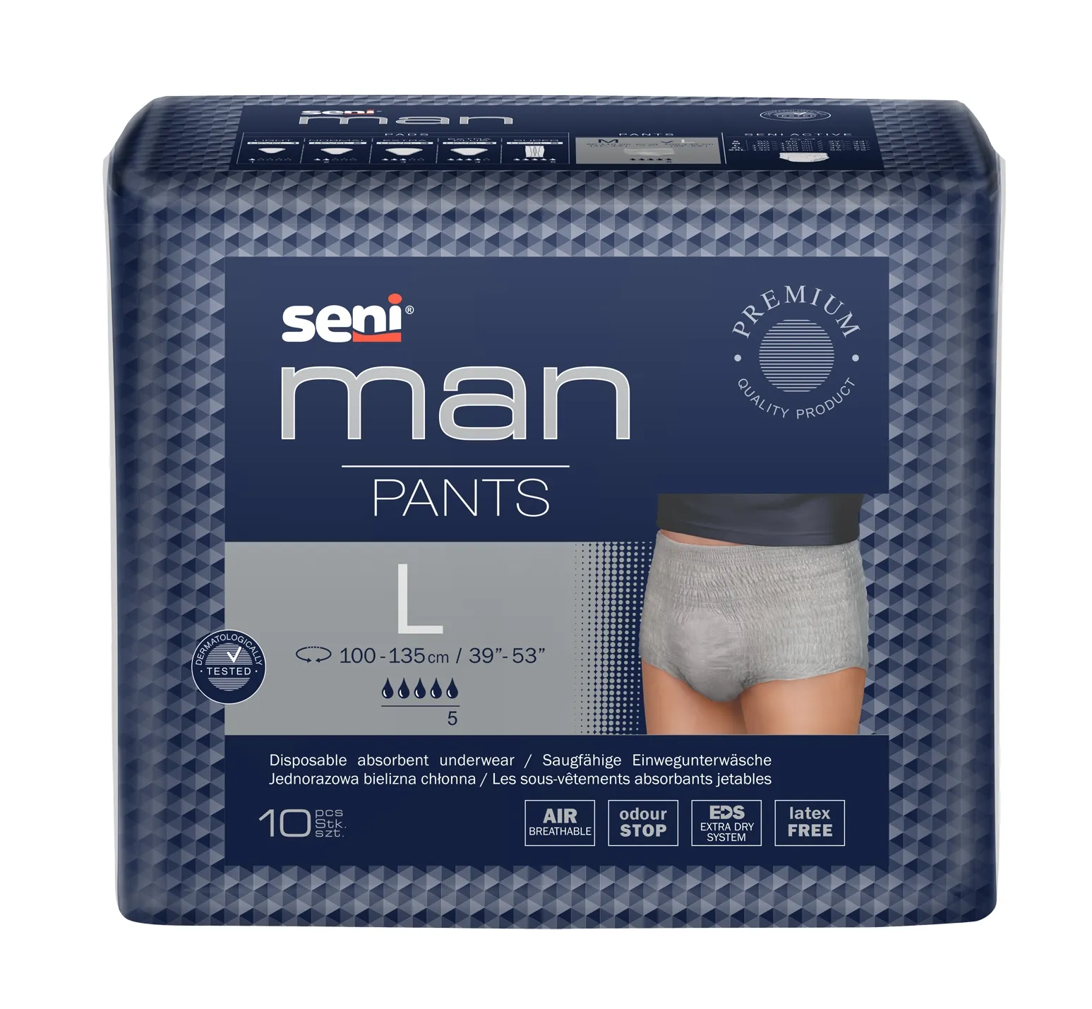 SENI MAN PANTS uzsūcoša apakšveļa vīriešiem, L izmērs, 10 gab. - Produkta attēls 