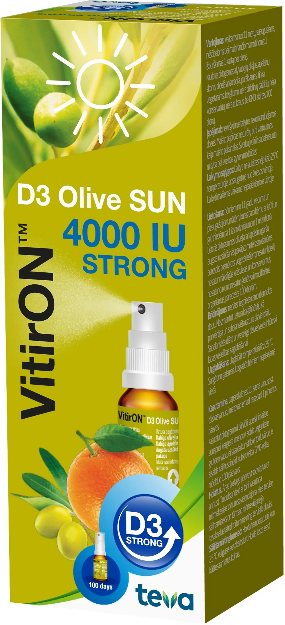 VITIRON™ D3 Olive SUN (4000 IU) aerosols, 10 ml - Produkta attēls 