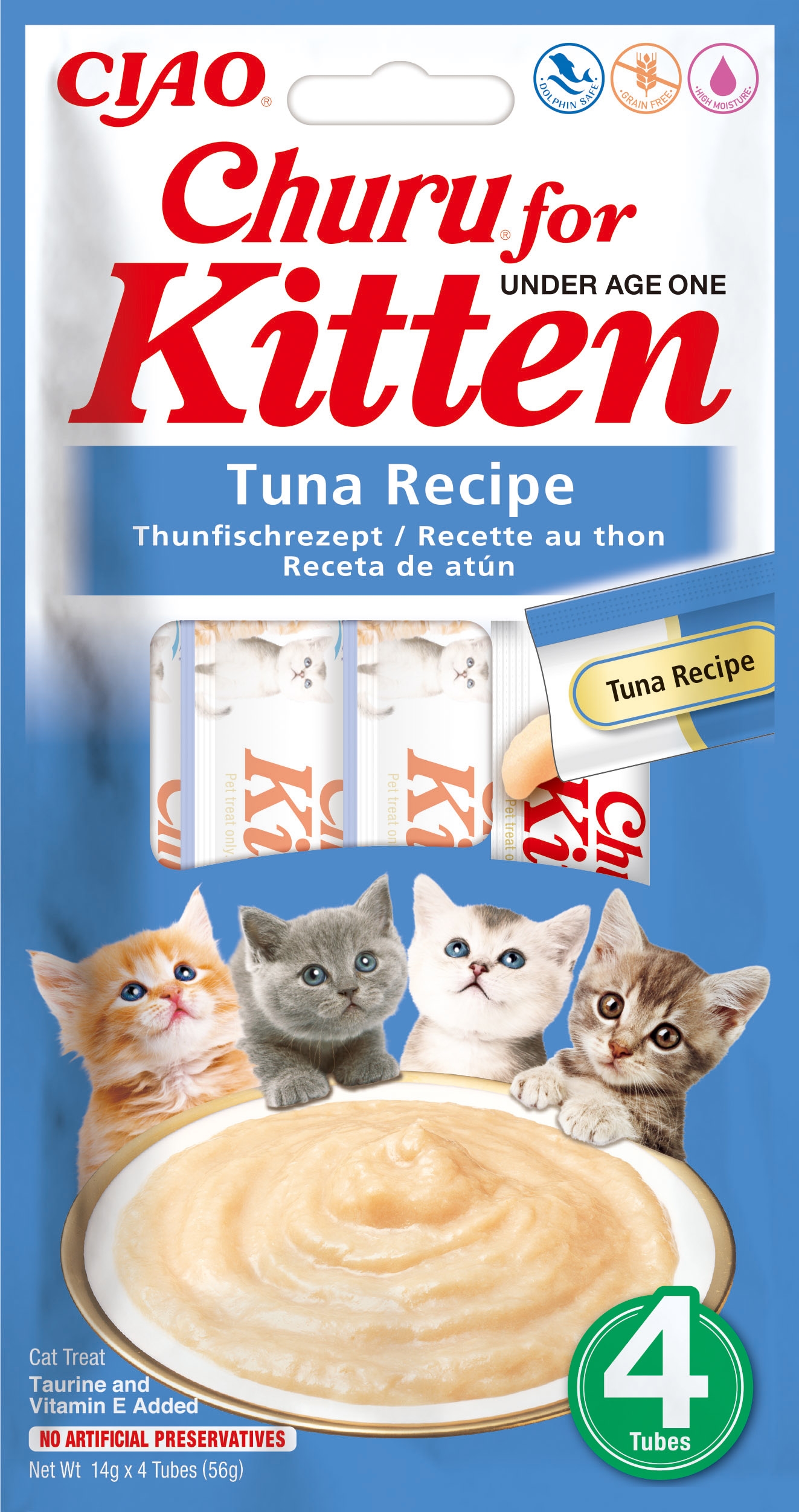 Churu biezenis kaķēniem, tuncis 56g (14gx4) N12 - Produkta attēls 