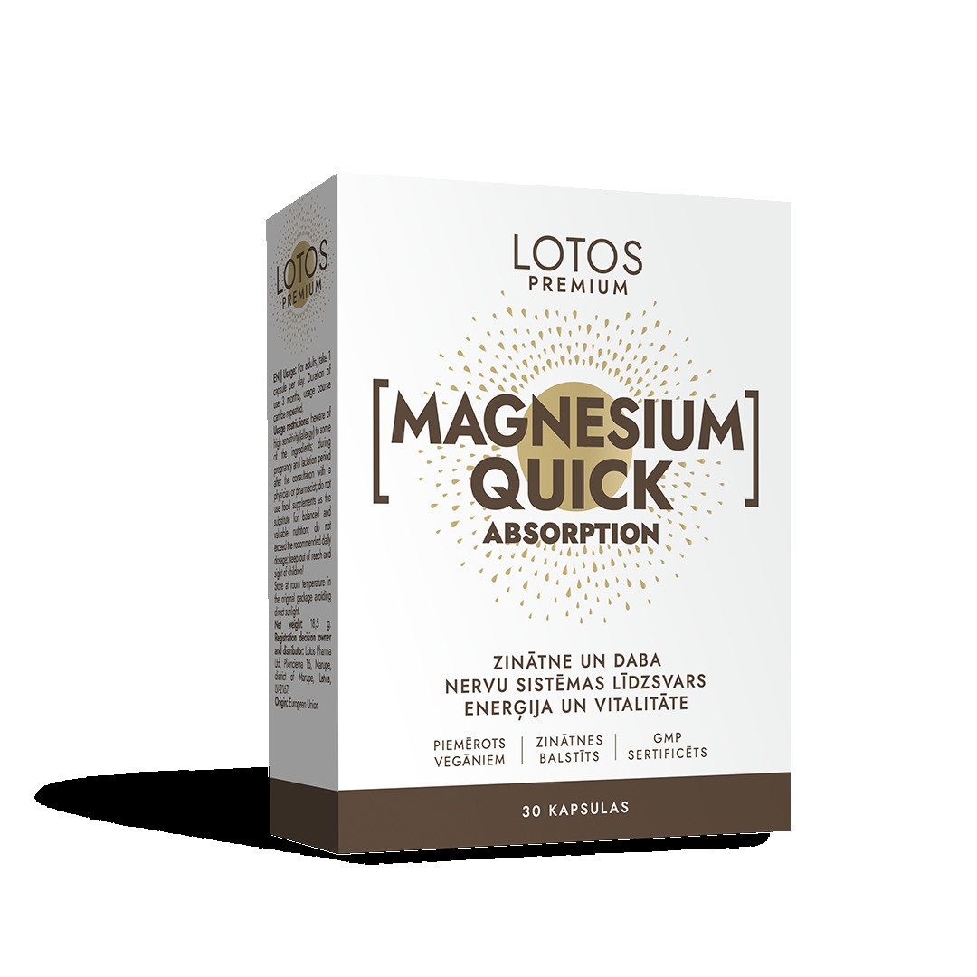 LOTOS PREMIUM Magnesium Quick Absorption, 90 kapsulas - Produkta attēls 