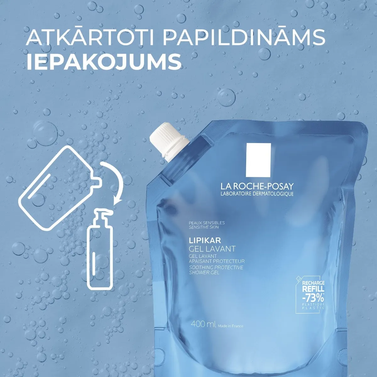LA ROCHE-POSAY Lipikar Gel Lavant Refill dušas želeja, 400 ml - Produkta attēls 3