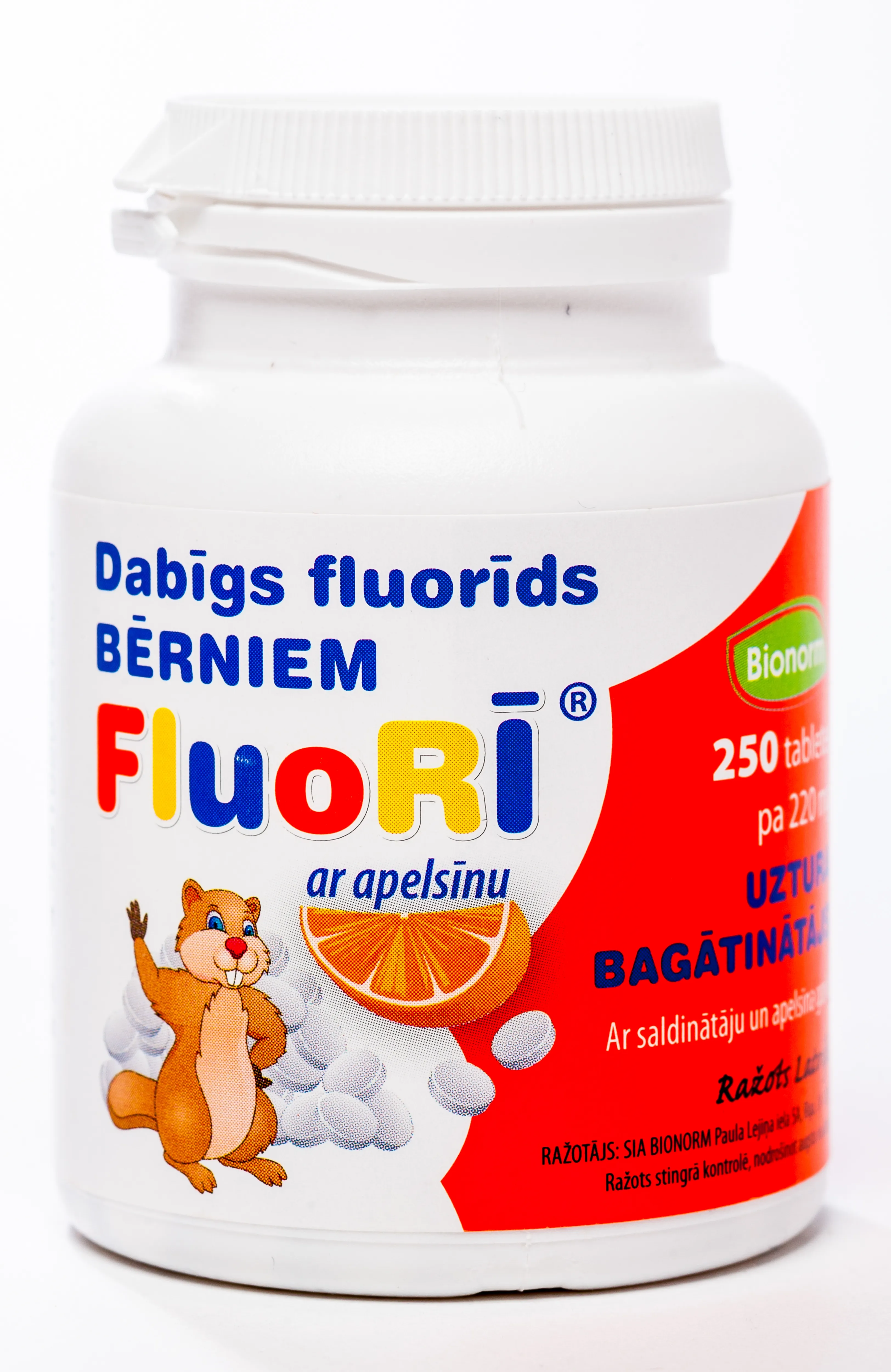 FLUORĪ 220 mg tabletes ar apelsīnu garšu, 250 gab. - Produkta attēls 