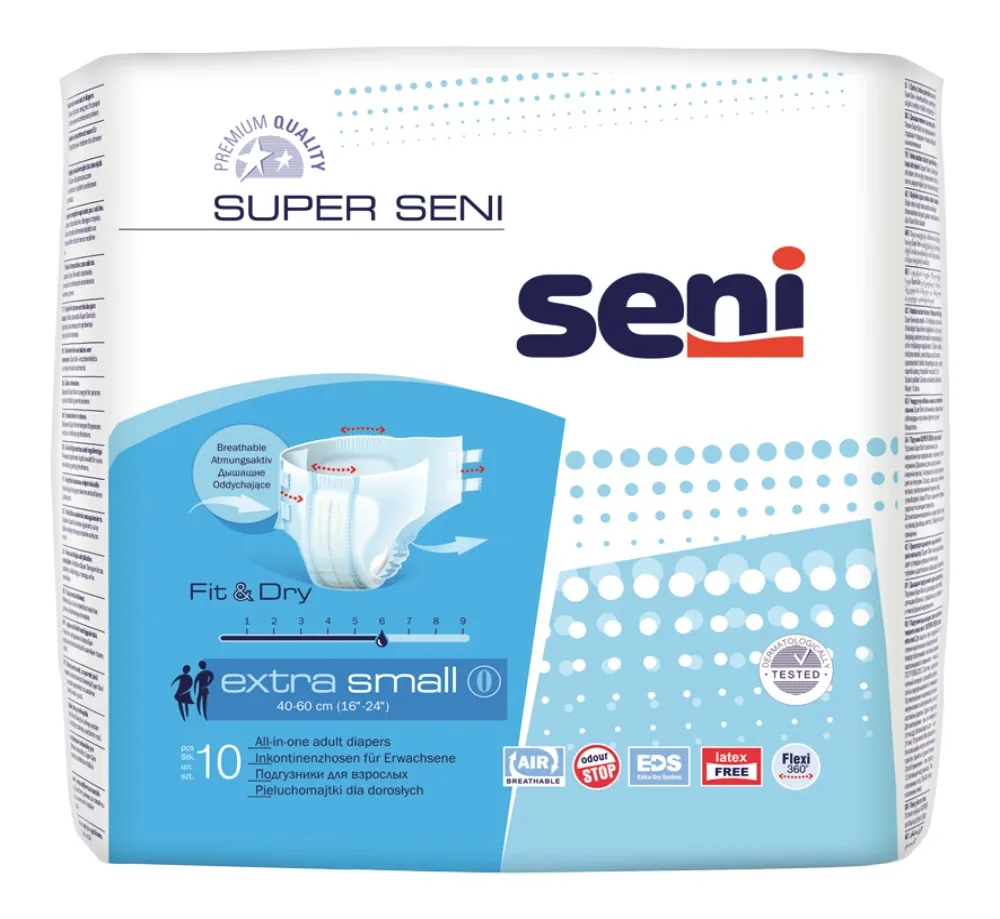 SENI SUPER autiņbikses pieaugušajiem, XS izmērs (40-60 cm), 10 gab. - Produkta attēls 