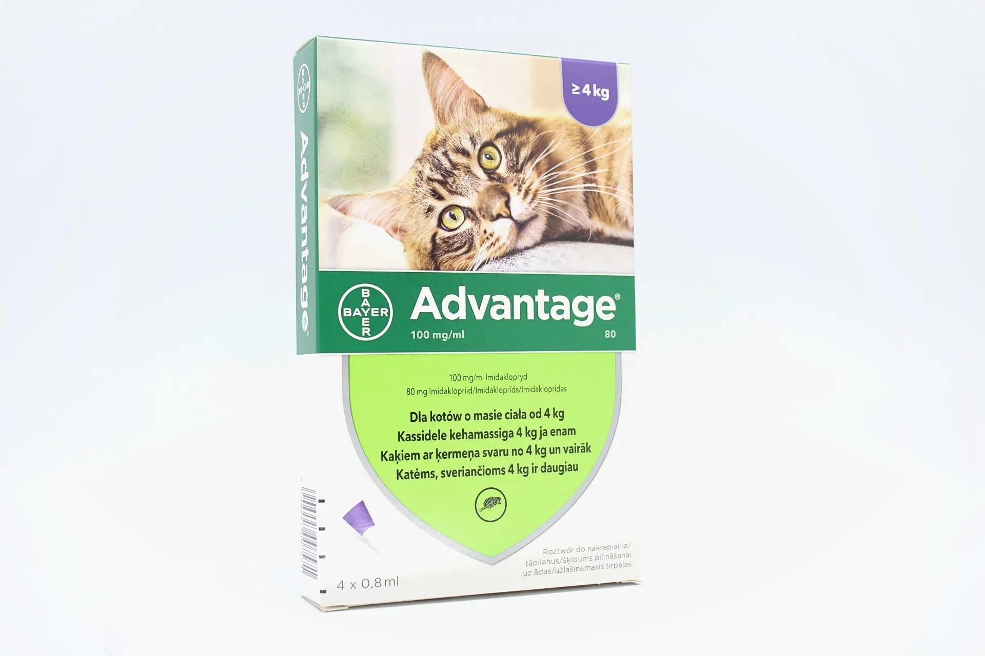 ADVANTAGE 80MG 10% ŠĶĪD 0.8ML KAĶIEM VIRS 4KG N4 - Produkta attēls 