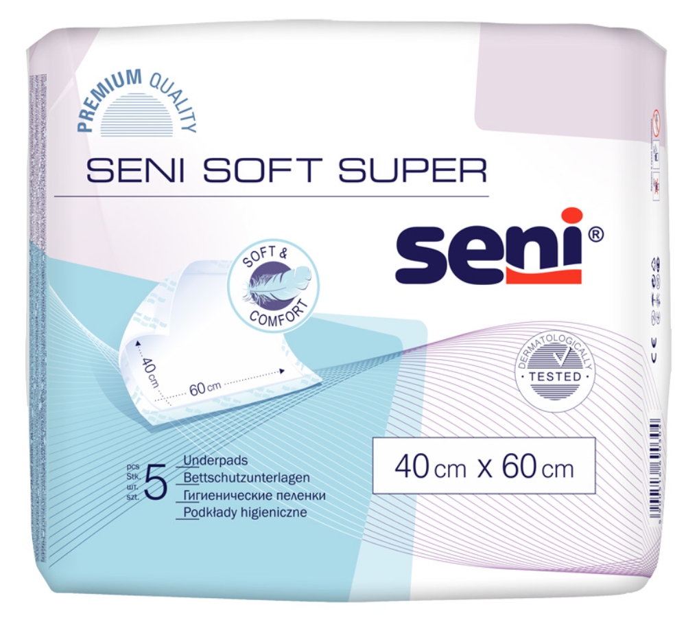SENI SOFT SUPER absorbējošie paladziņi, 40x60 cm, 5 gab. - Produkta attēls 