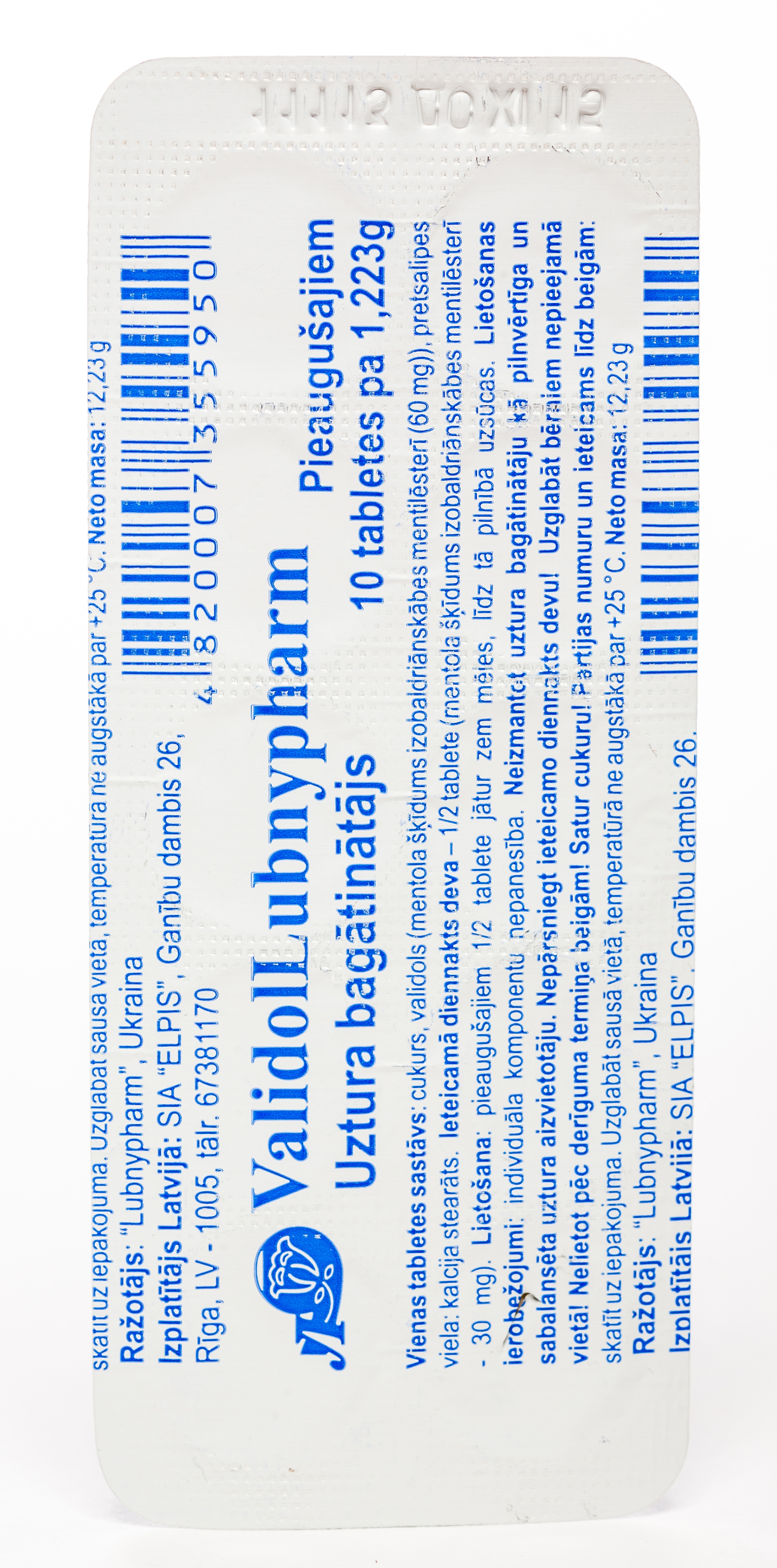 VALIDOL LUBNIFARM TABLETES N10 - Produkta attēls 