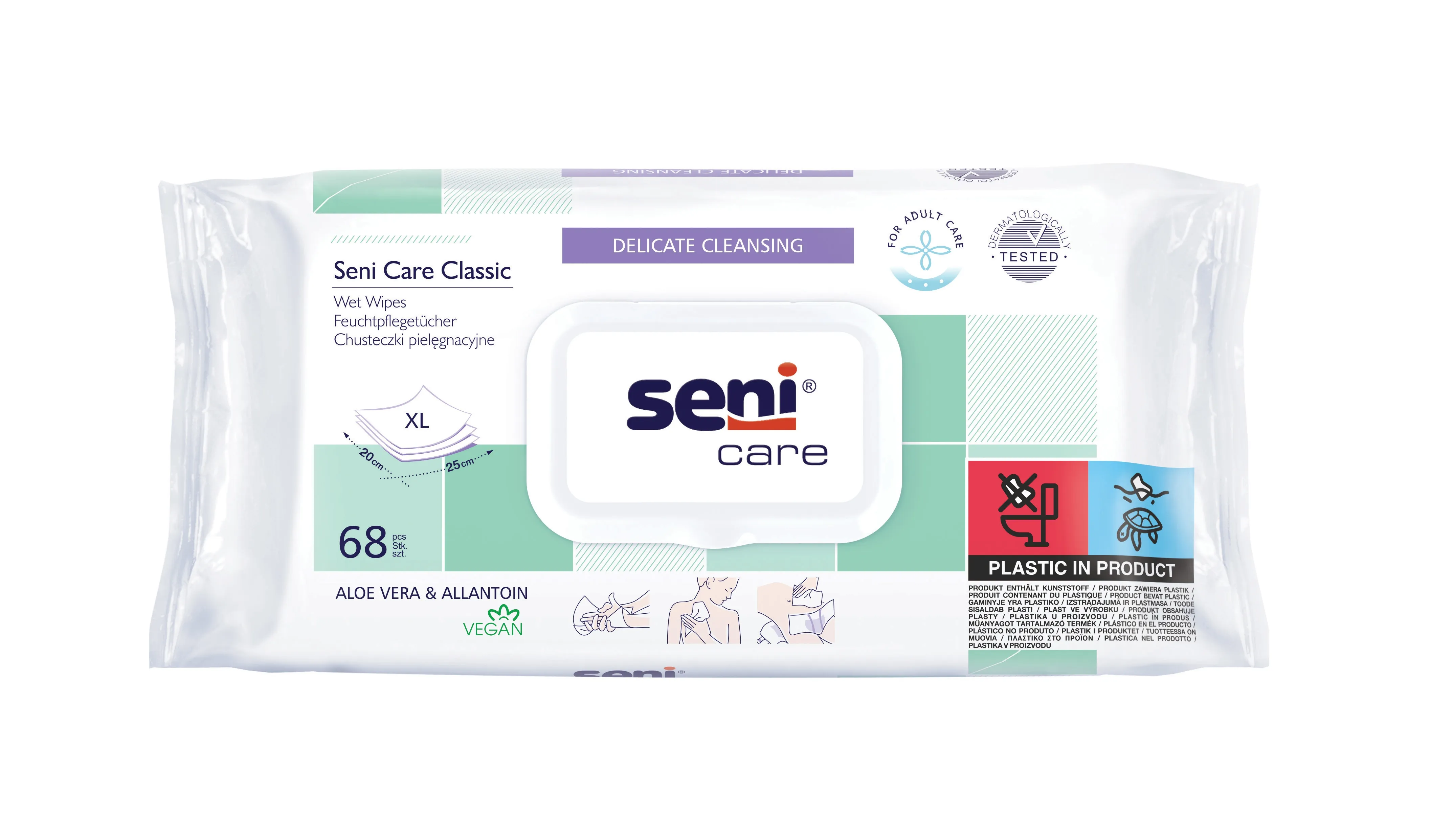 SENI CARE Classic mitrās salvetes ar vāciņu, 68 gab. - Produkta attēls 