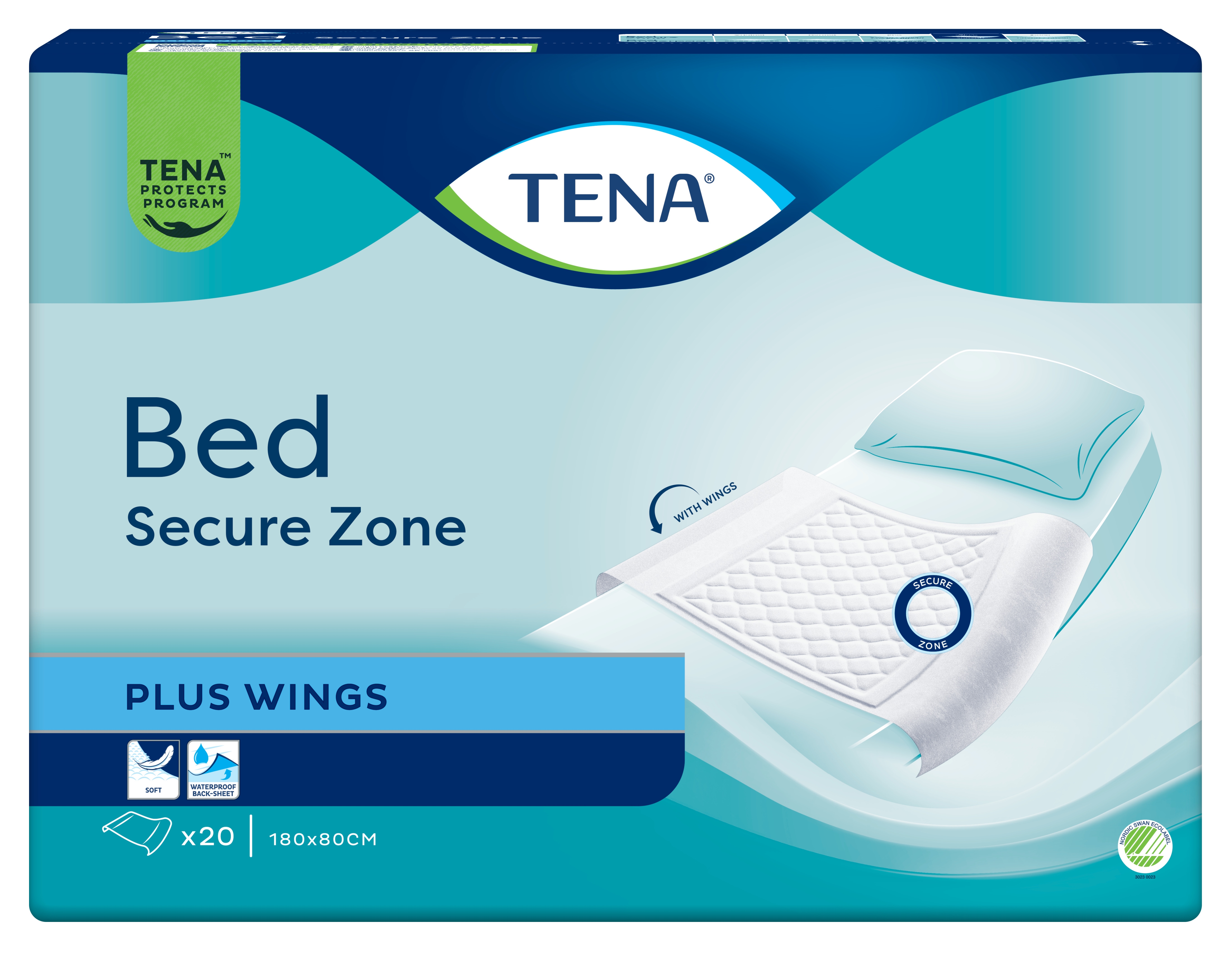 TENA Bed Plus Wings paladziņi ar malu stiprinājumiem 180x80cm, 20 gab. - Produkta attēls 