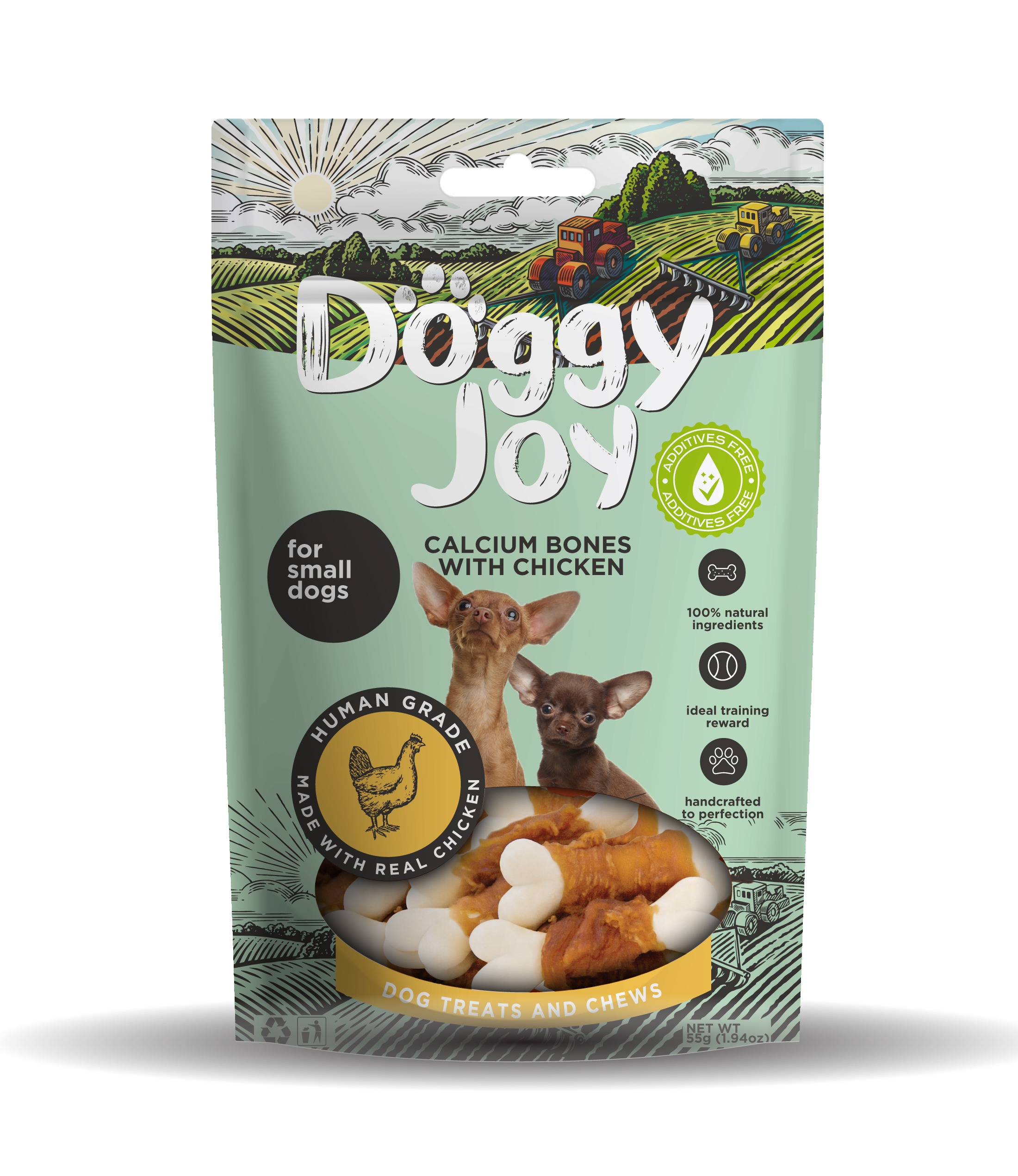 DOGGY JOY KALCIJA KAULIŅI AR VISTU MAZIEM SUŅIEM 55G - Produkta attēls 