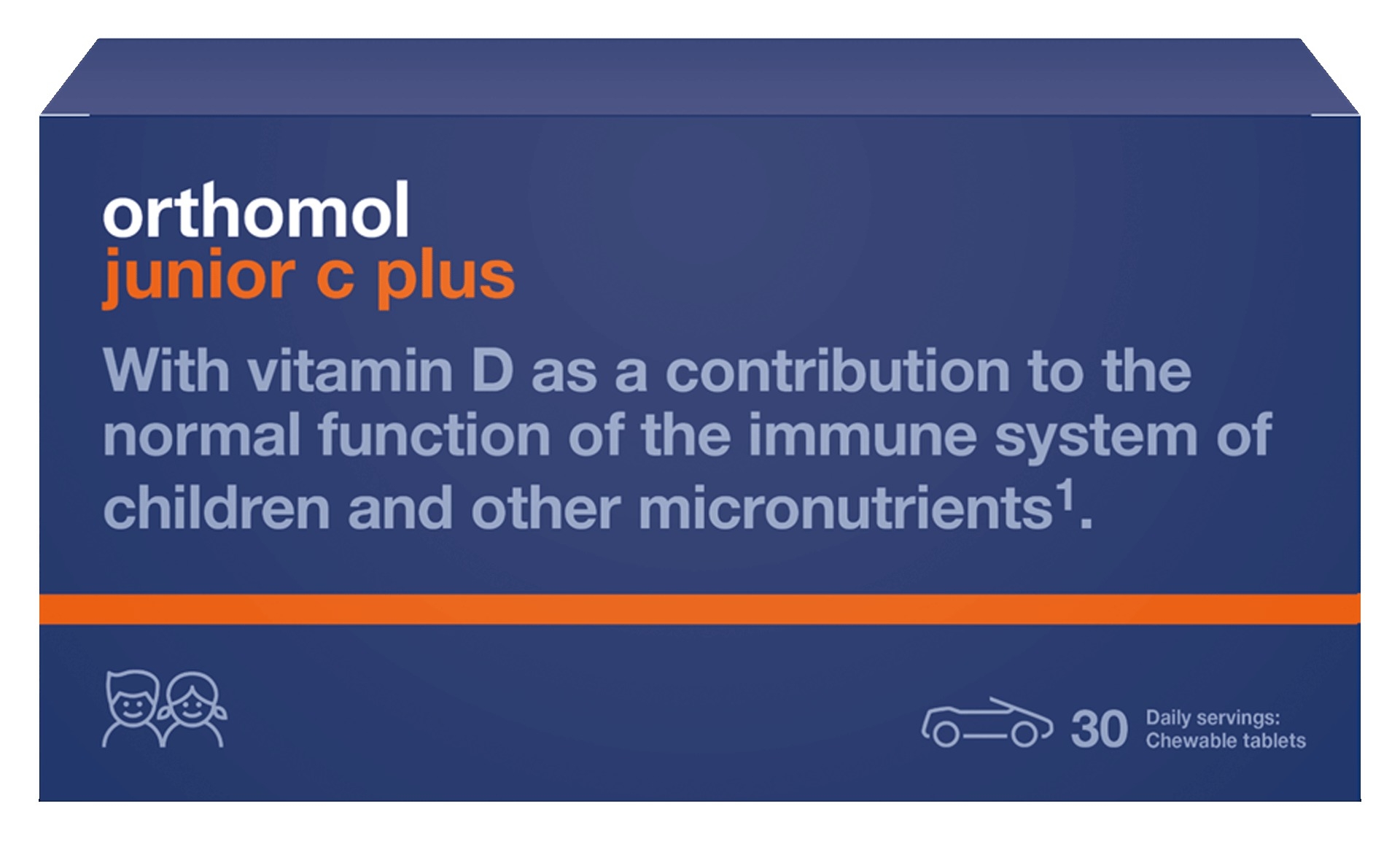 ORTHOMOL Junior C Plus košļājamās tabletes (apelsīns/mandarīns), 30 gab - Produkta attēls 