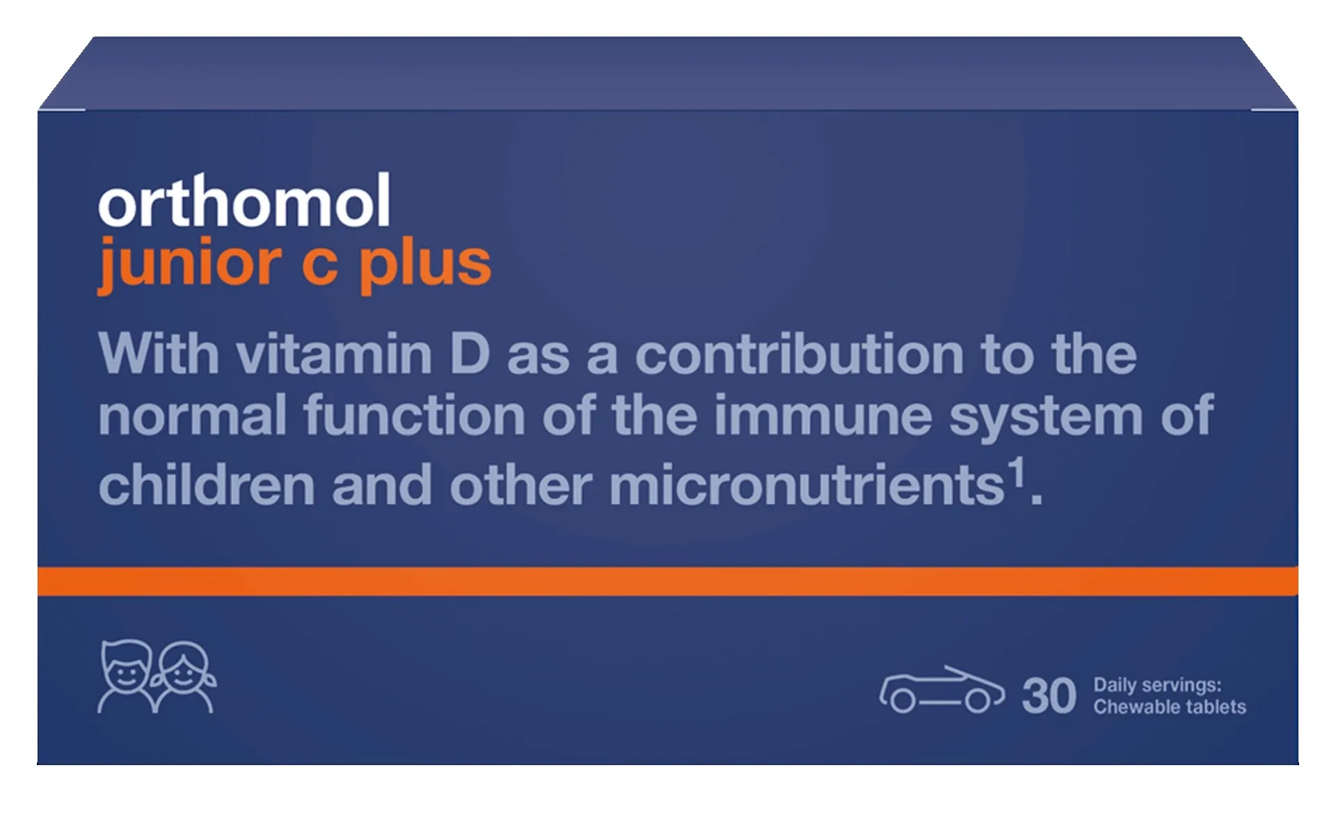 ORTHOMOL Junior C Plus košļājamās tabletes (apelsīns/mandarīns), 30 ga - Produkta attēls 