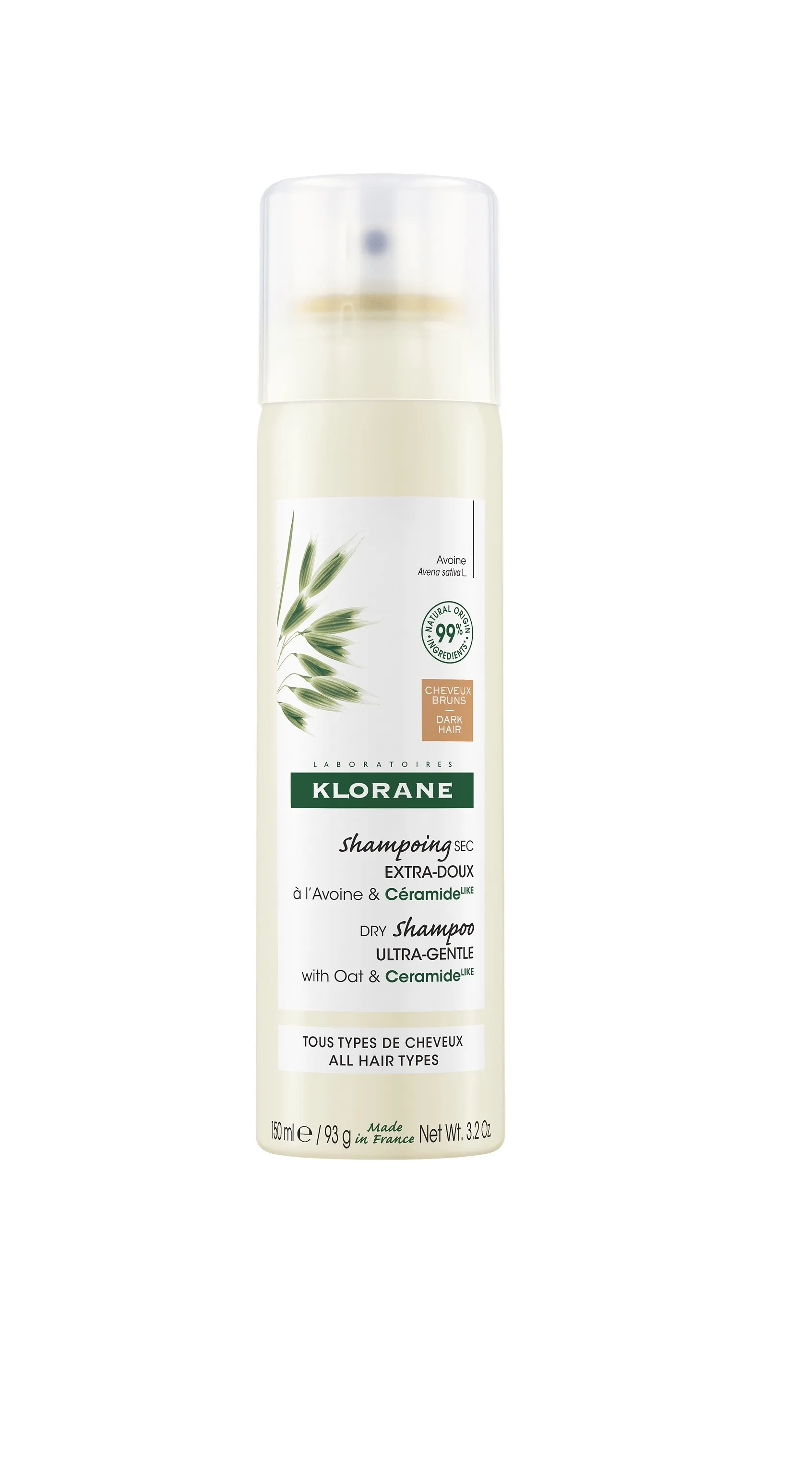 KLORANE sausais šampūns tonēts ar auzām un keramīdu, 150ml - Produkta attēls 