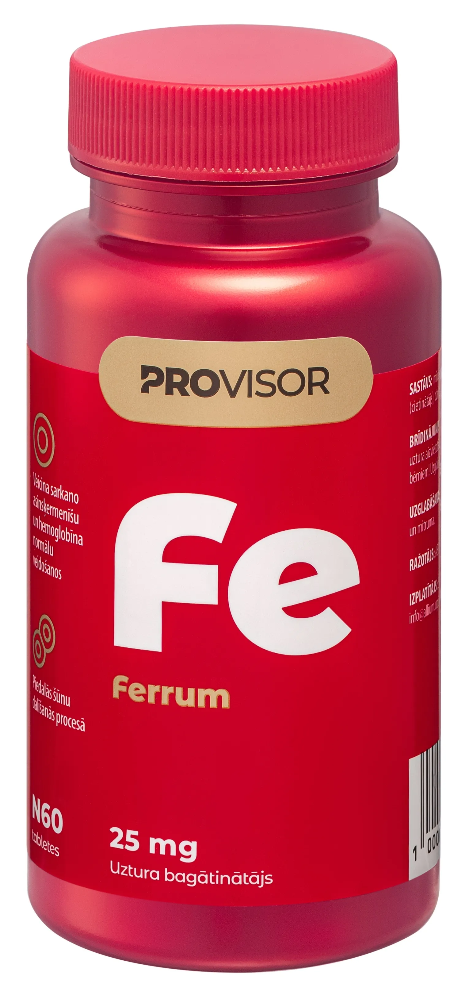 PROVISOR Dzelzs (Fe) 25 mg tabletes, 60 gab. - Produkta attēls 