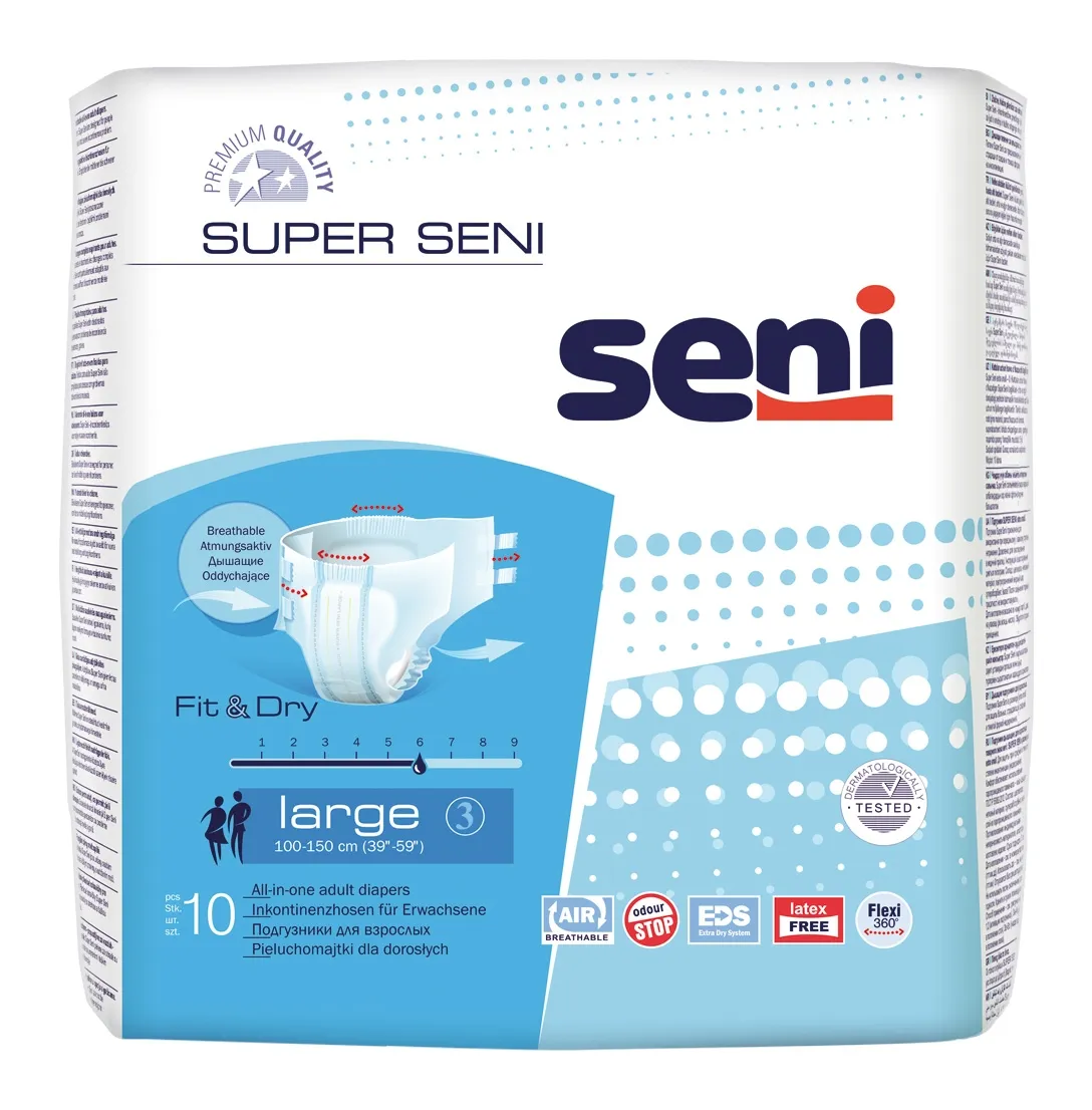 SENI SUPER autiņbikses pieaugušajiem, L izmērs (100-150 cm), 10 gab. - Produkta attēls 