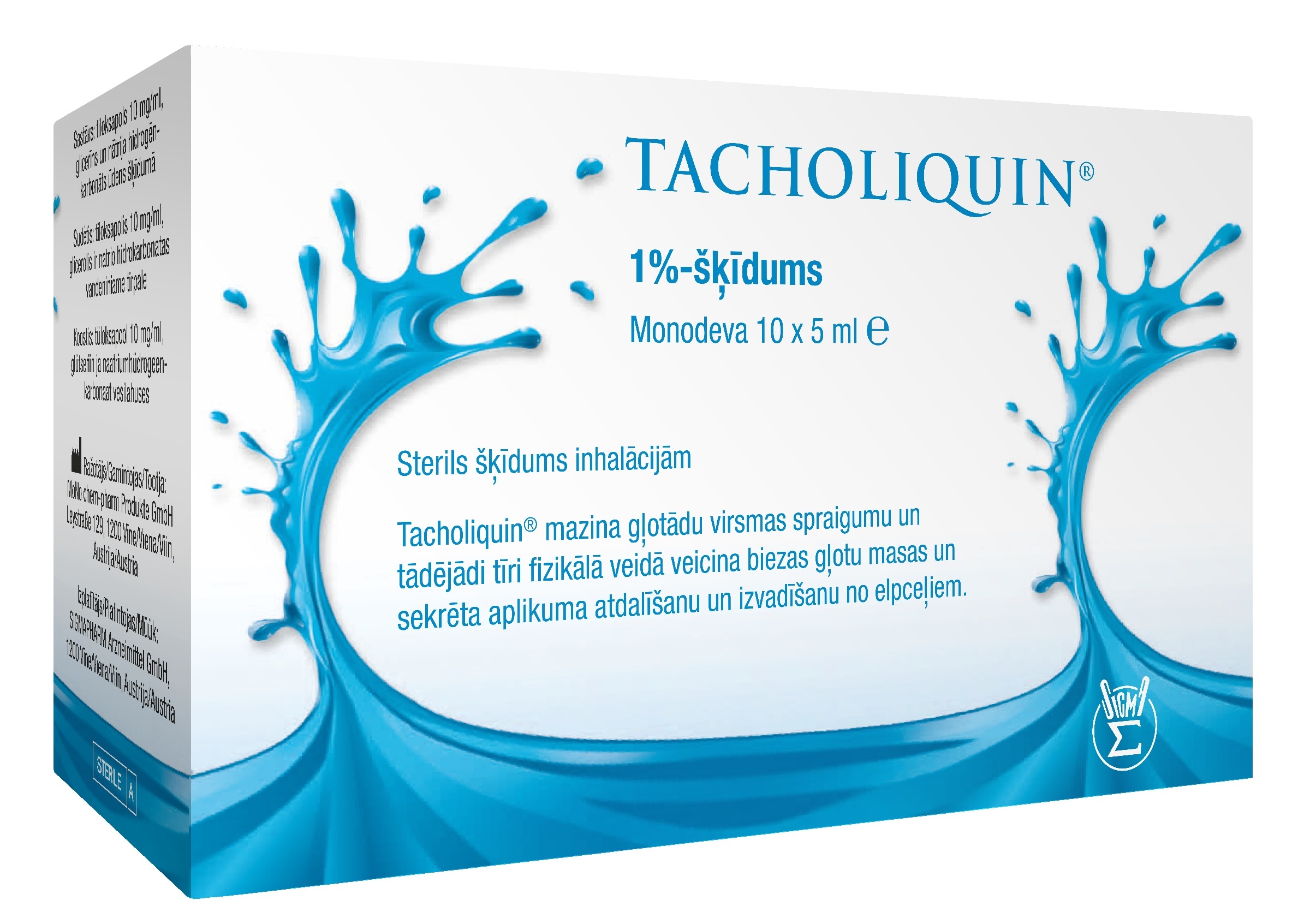 TACHOLIQUIN 1% šķīdums inhalācijām, monodeva, 10x5ml - Produkta attēls 