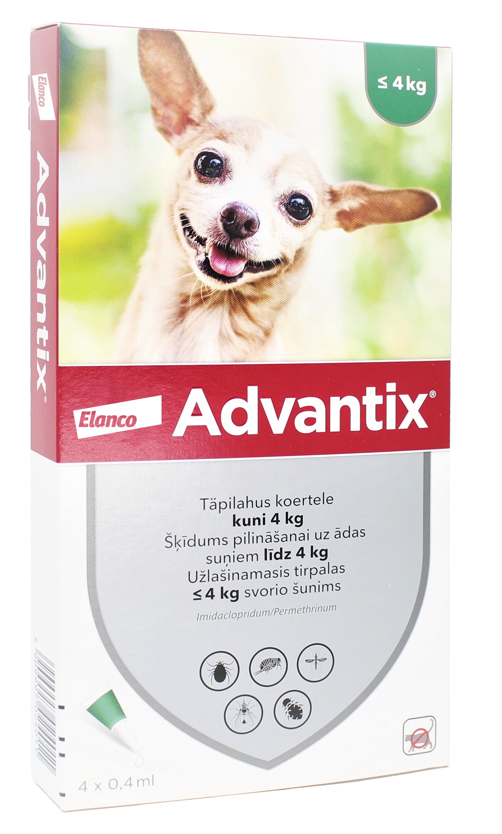 ADVANTIX    40/200MG ŠĶĪD 0.4ML SUŅIEM LĪDZ 4KG N4 - Produkta attēls 