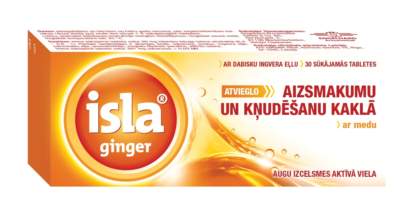 ISLA Ginger ar medu pastilas, 30 gab. - Produkta attēls 