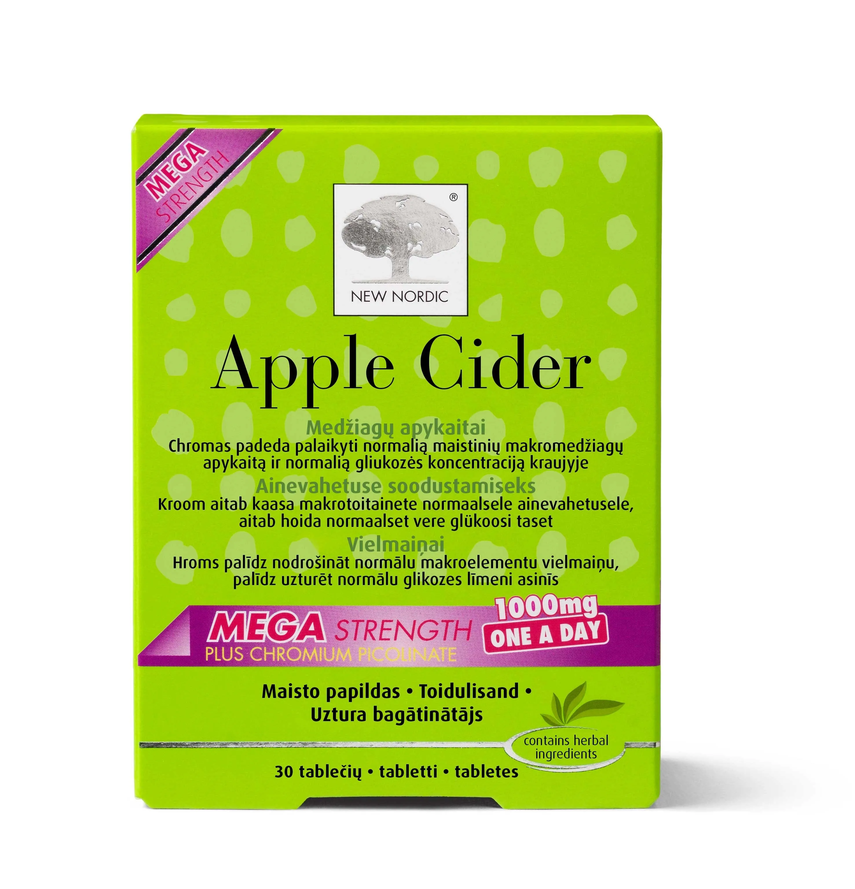 NEW NORDIC Apple cider mega strength tabletes, 30 gab. - Produkta attēls 