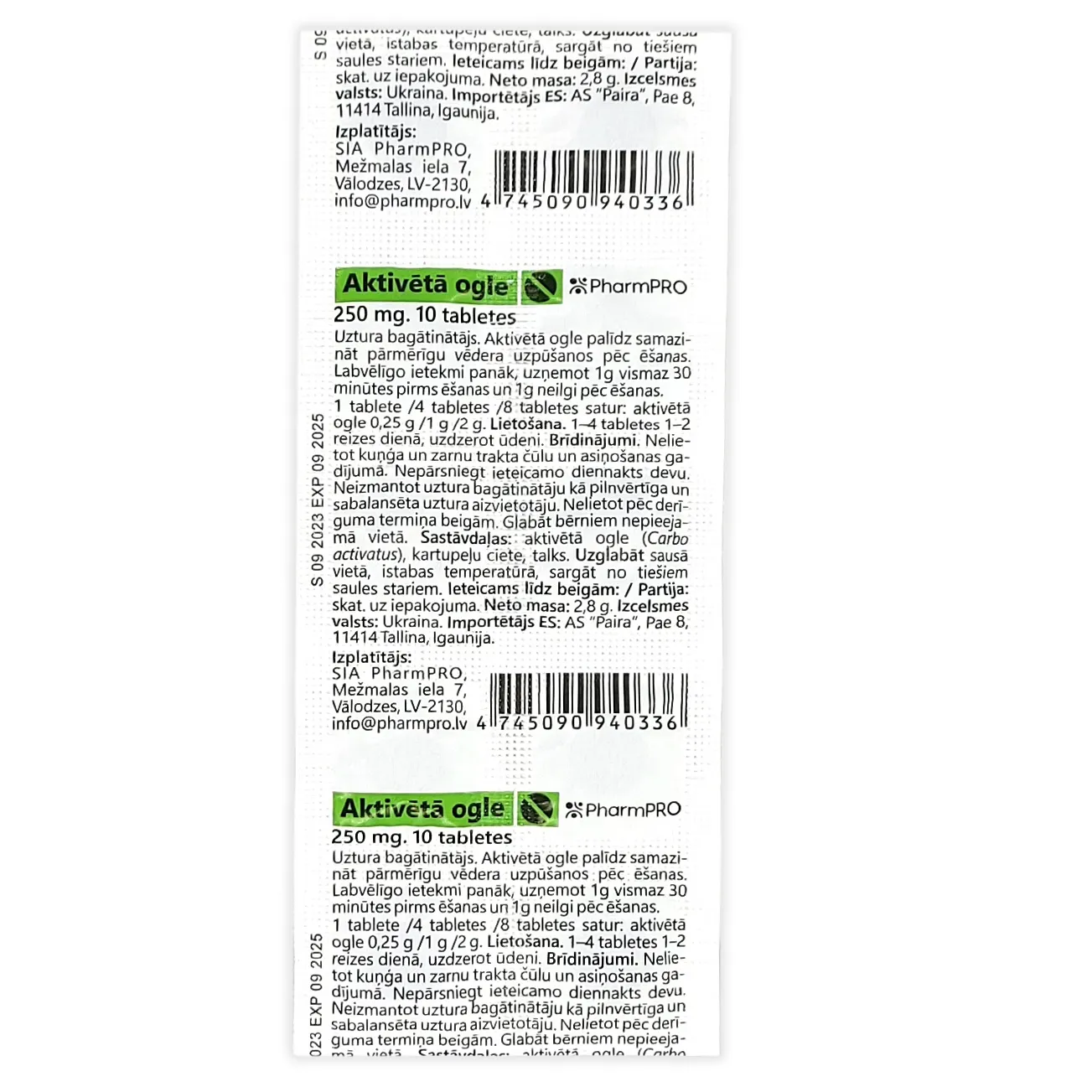 Aktivētā ogle 250mg tabletes, 10 gab. - Produkta attēls 