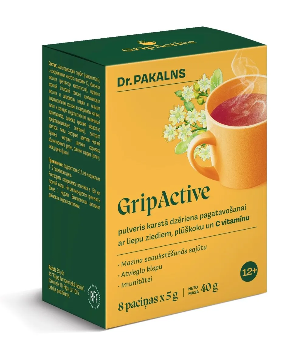 DR.PAKALNS GripActive pulveris karstā dzēriena pagatavošanai, 5 g x 8 - Produkta attēls 