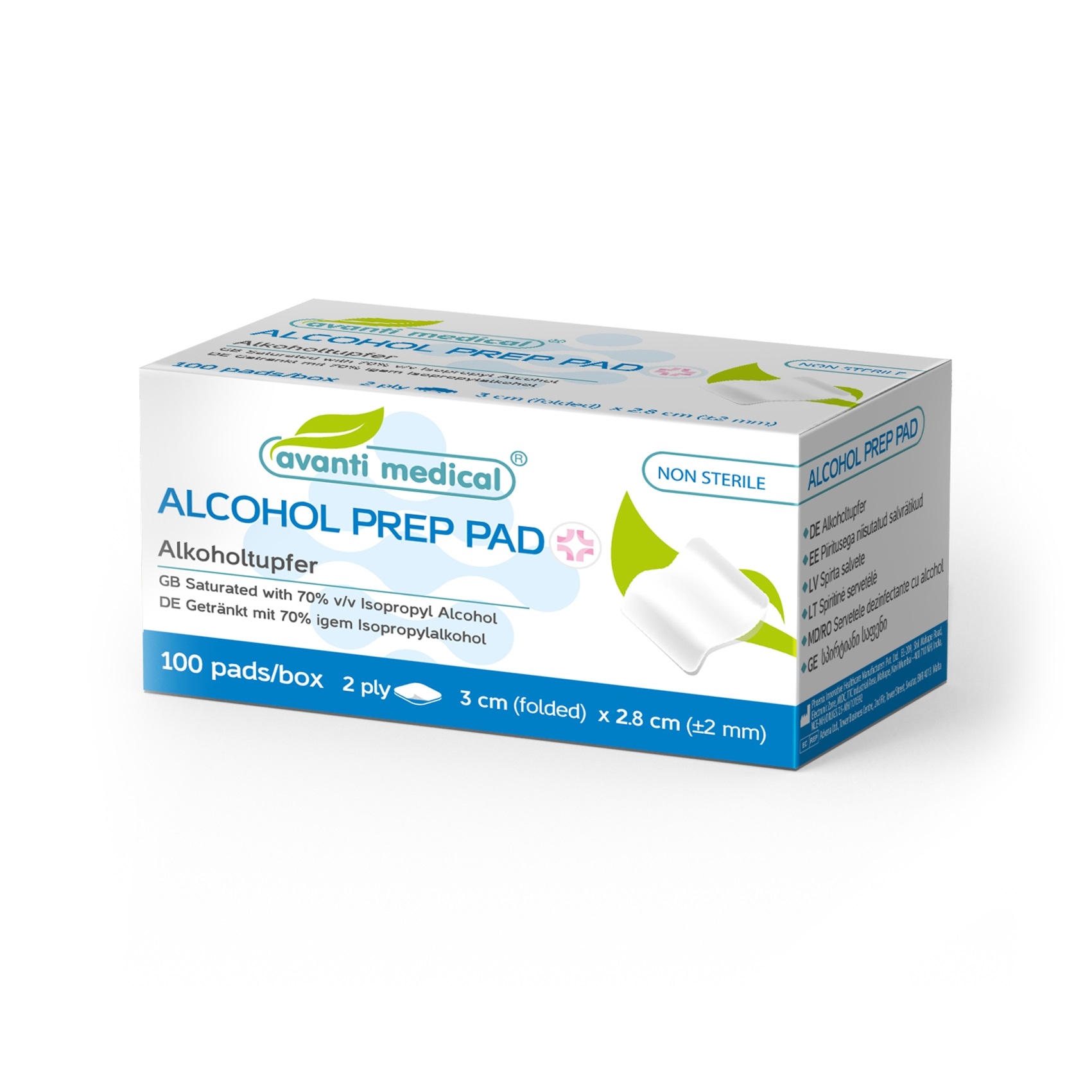 AVANTI Medical 3x 2.8 cm spirta salvetes, 100 gab - Produkta attēls 