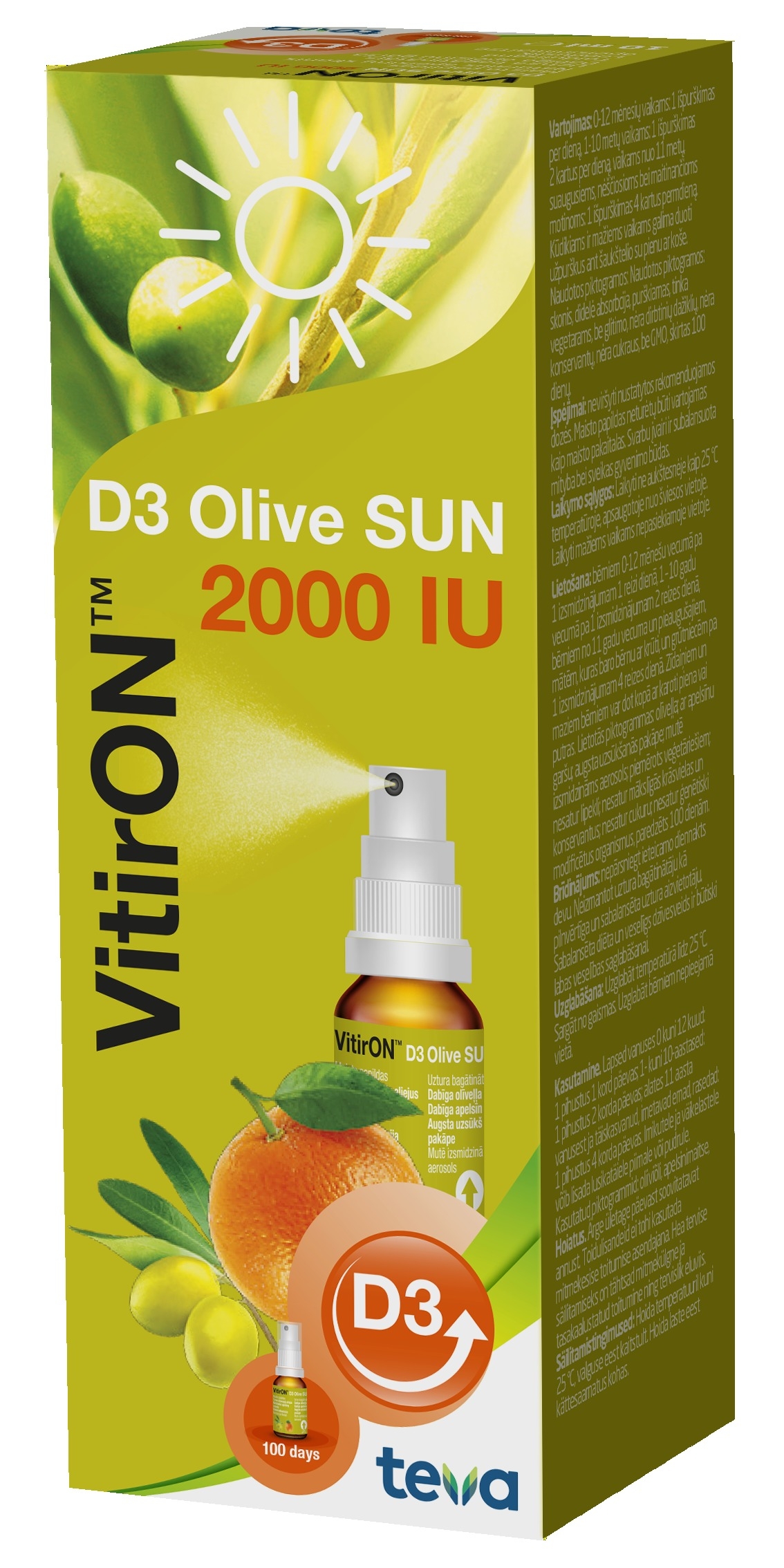 VITIRON™ D3 Olive SUN (2000 IU) aerosols, 10 ml - Produkta attēls 