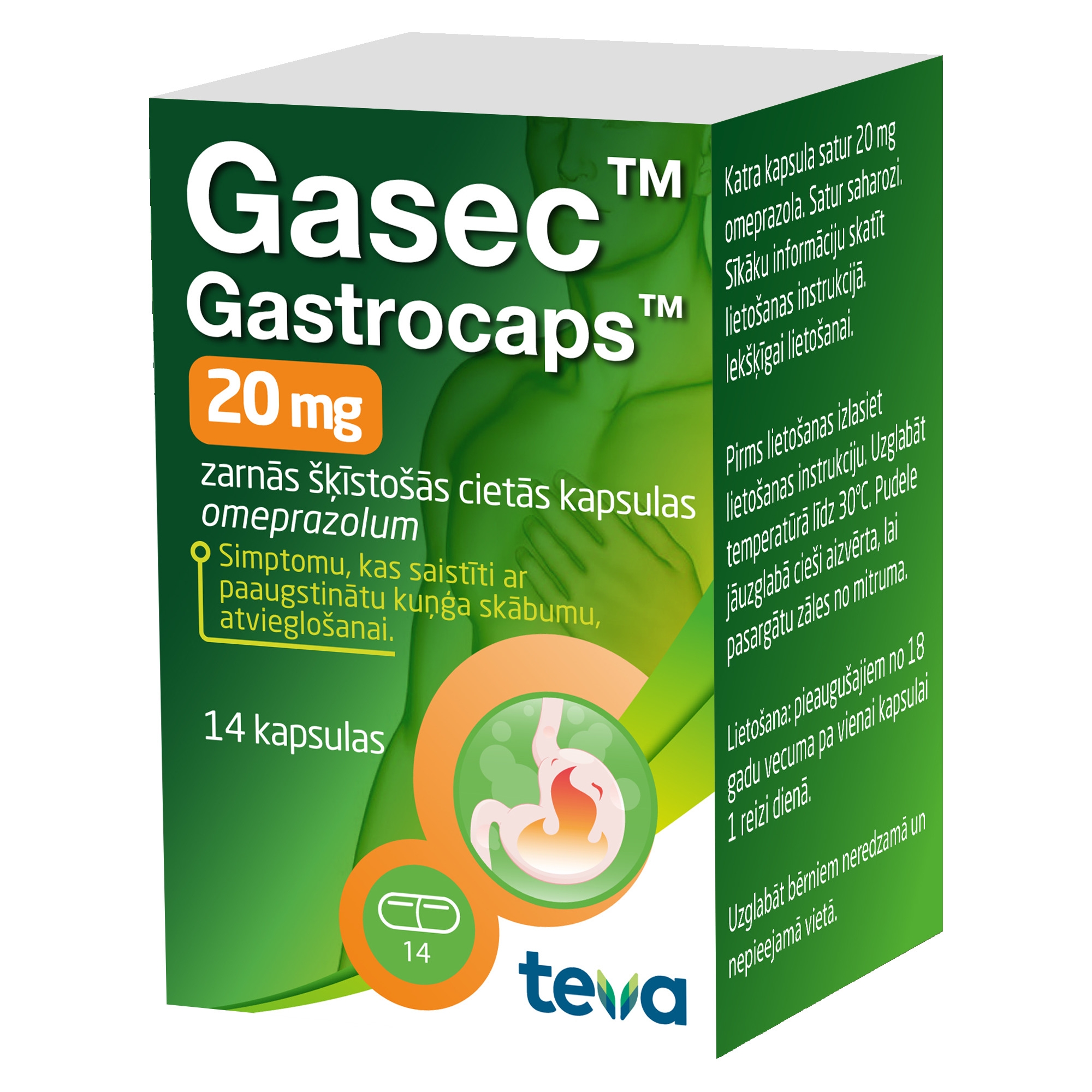 GASEC-20 Gastrocaps 20mg kapsulas, 14 gab. - Produkta attēls 