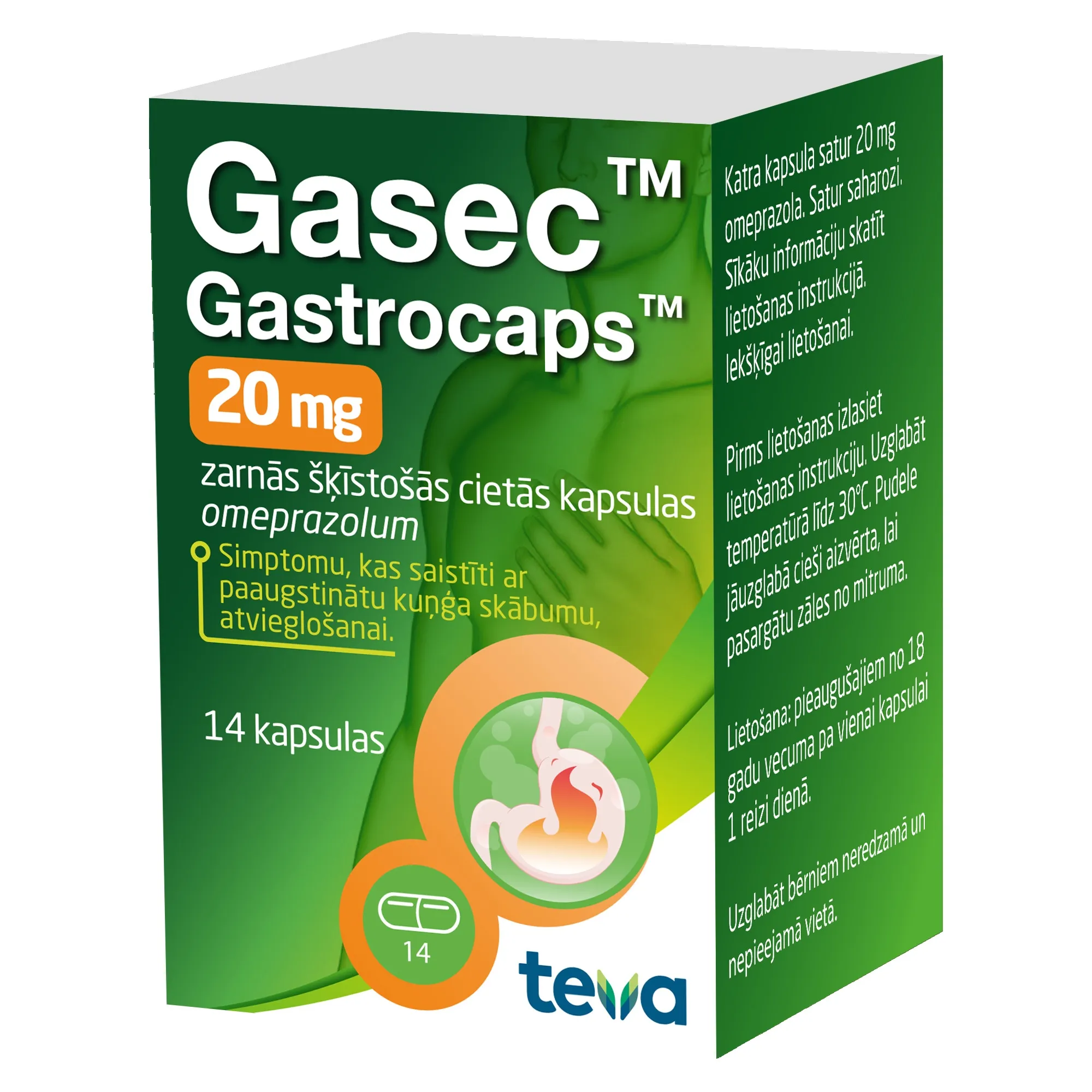 GASEC-20 Gastrocaps 20mg kapsulas, 14 gab. - Produkta attēls 