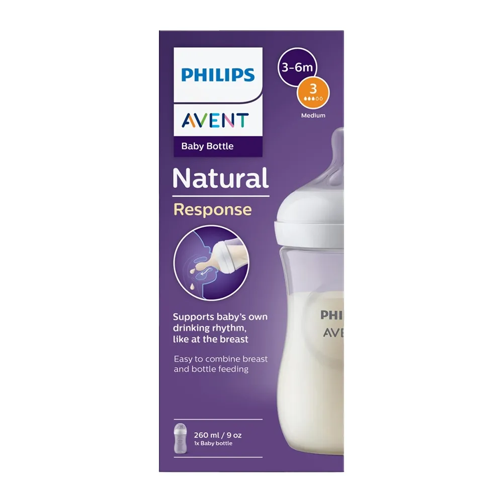 PHILIPS Avent Natural Response barošanas pudelīte (3 - 6 mēn.), 260 ml - Produkta attēls 