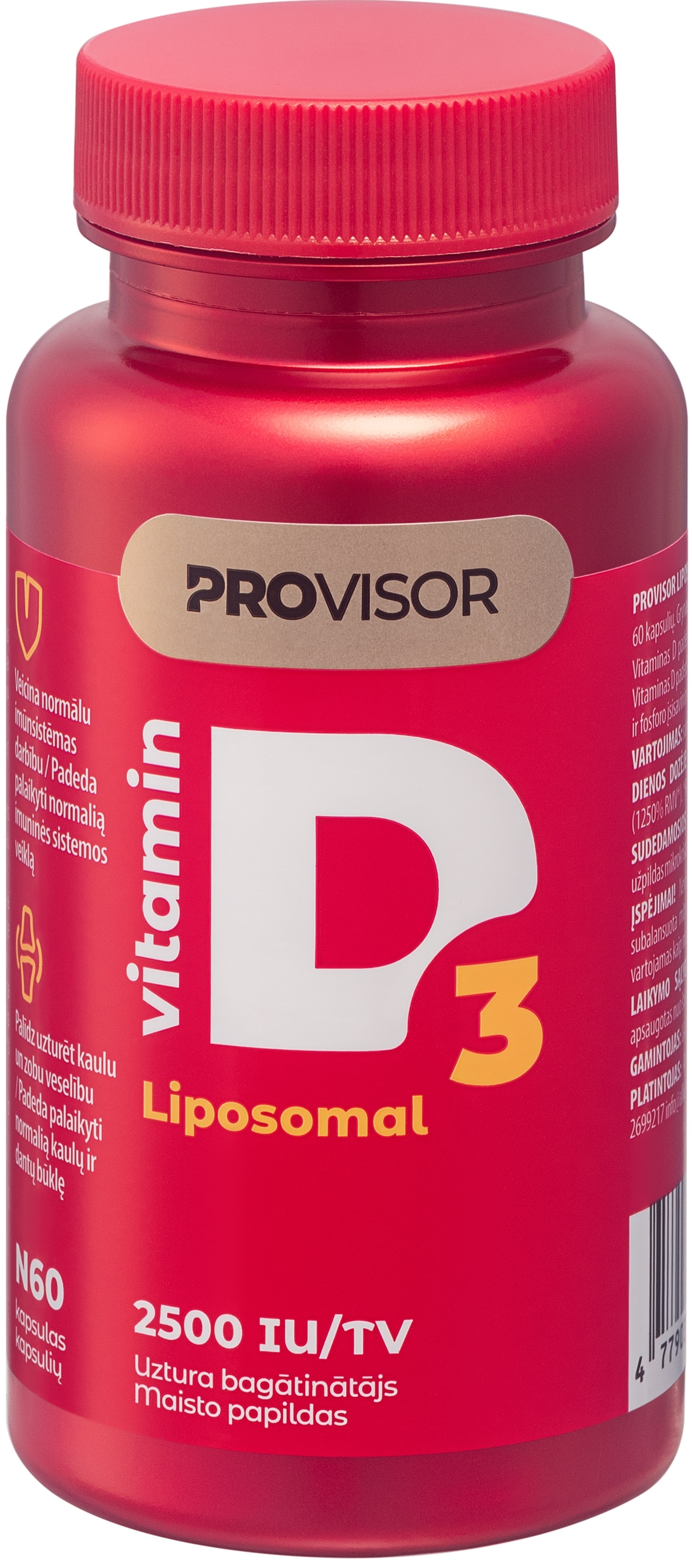 PROVISOR Liposomal D vitamīns 2500 IU kapsulas, 60 gab. - Produkta attēls 
