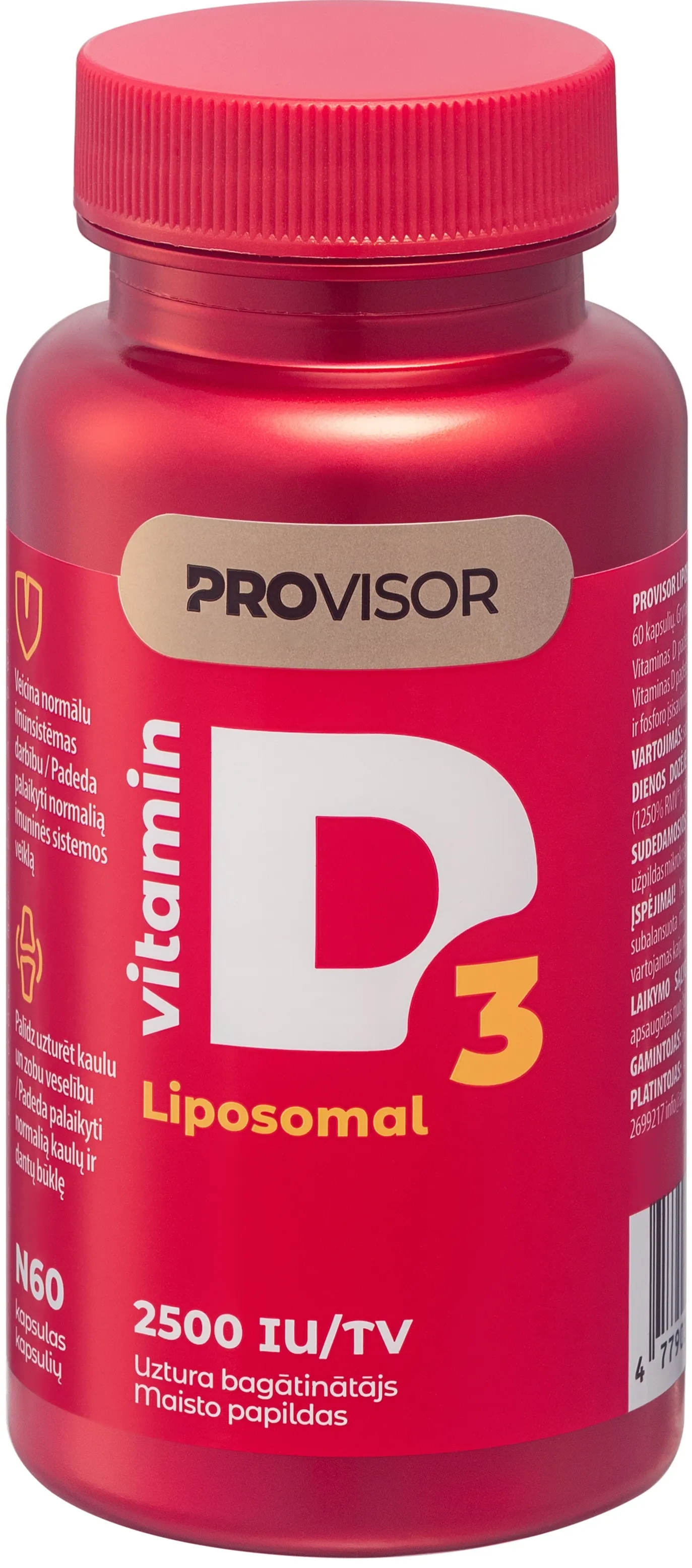 PROVISOR Liposomal D vitamīns 2500 IU kapsulas, 60 gab. - Produkta attēls 