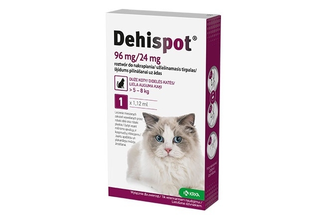 DEHISPOT 96mg/24mg šķīdums pilināšanai kaķiem 5-8kg 1,12ml N1 - Produkta attēls 