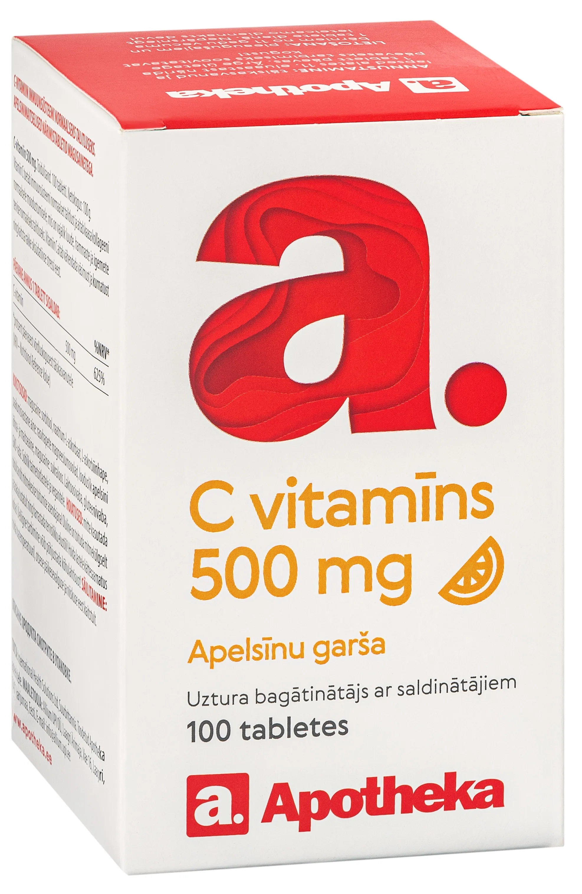 APOTHEKA C vitamīns 500 mg tabletes ar apelsīna garšu, 100 gab - Produkta attēls 