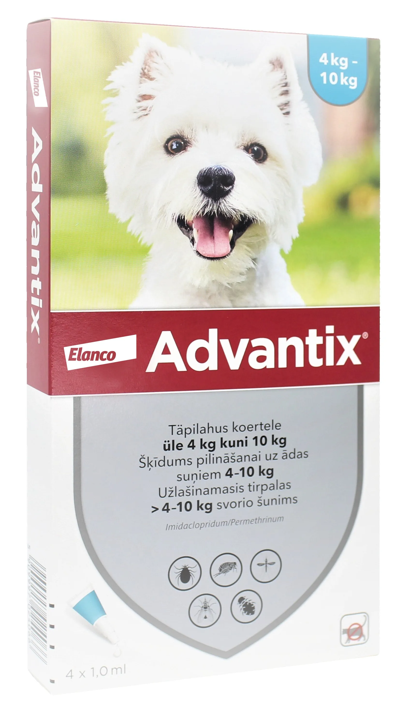 ADVANTIX   100/500MG ŠĶĪD 1ML SUŅIEM 4-10KG N4 - Produkta attēls 