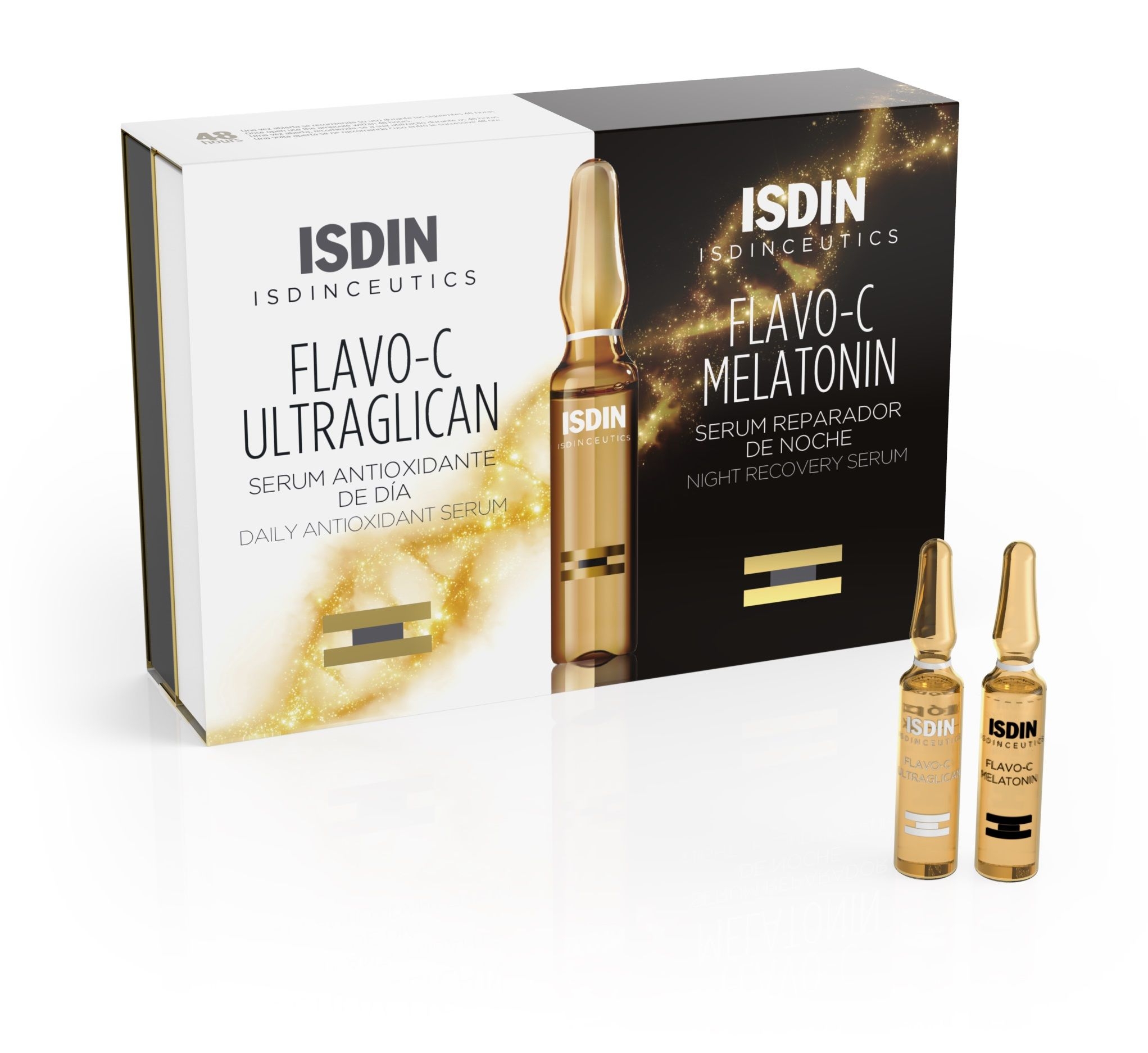 ISDIN Flavo-C nakts ampulas diena & nakts, 2 ml, 10 gab + 10 gab - Produkta attēls 