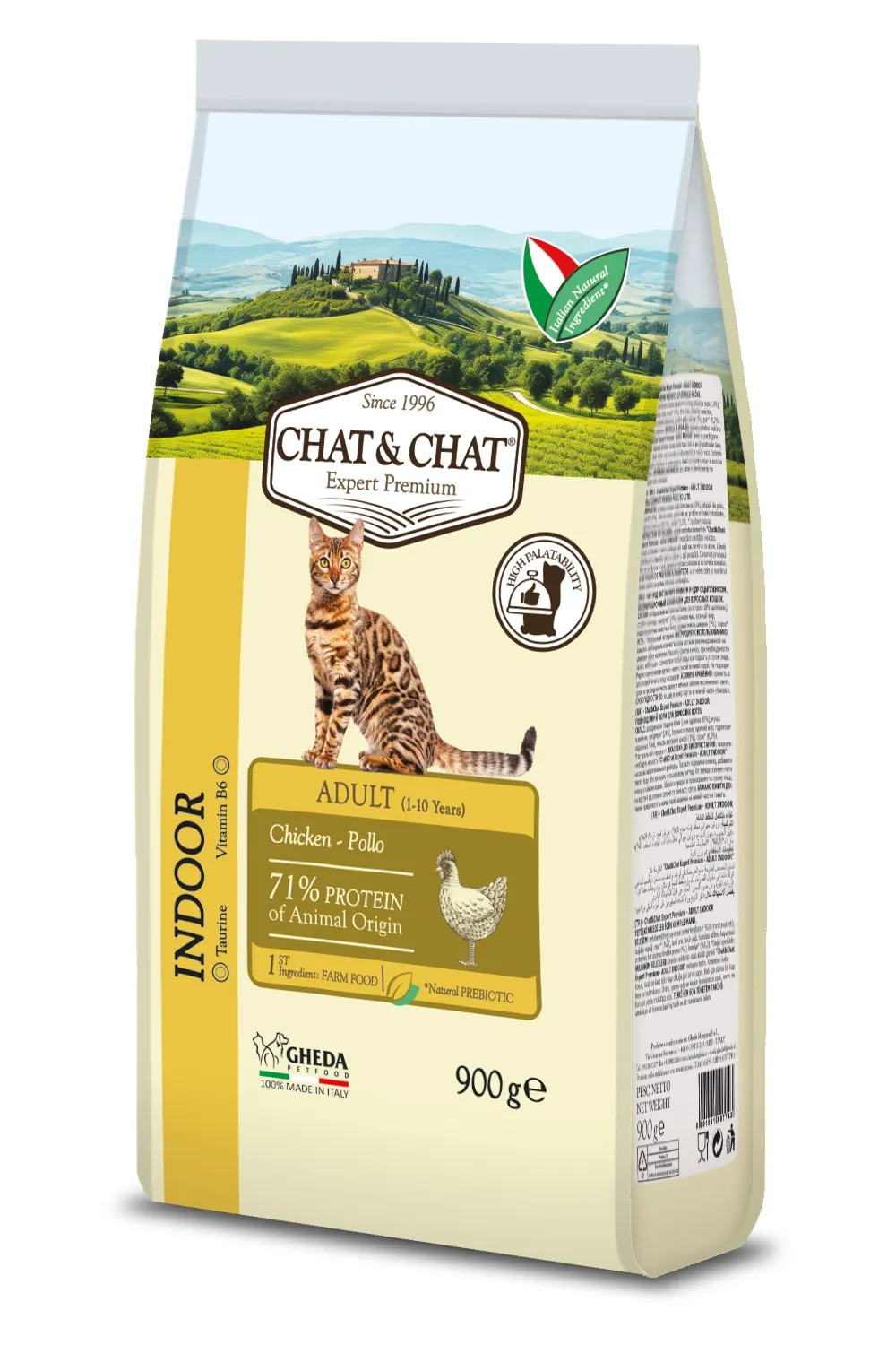 Gheda Chat&Chat Indoor kaķiem ar vistas gaļu, 900g - Produkta attēls 
