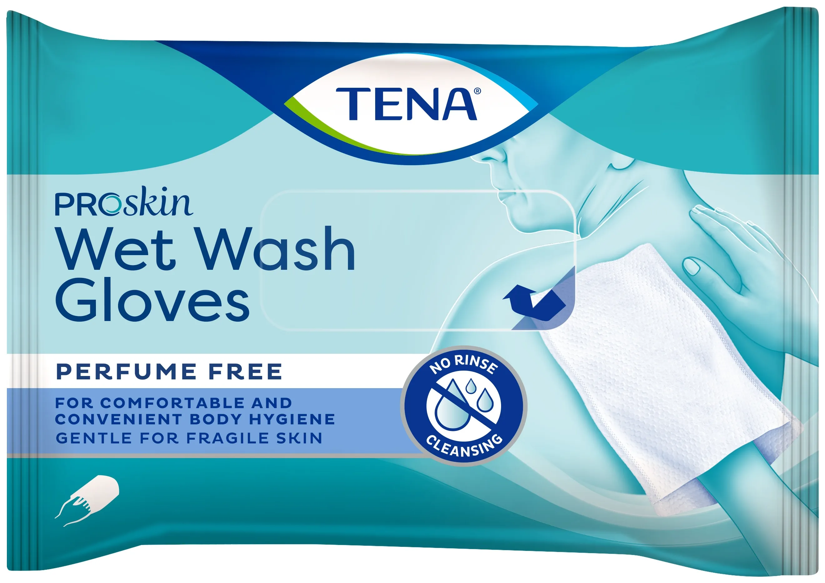 TENA Wet Wash Gloves ProSkin samitrinātie cimdiņi, 8 gab. - Produkta attēls 