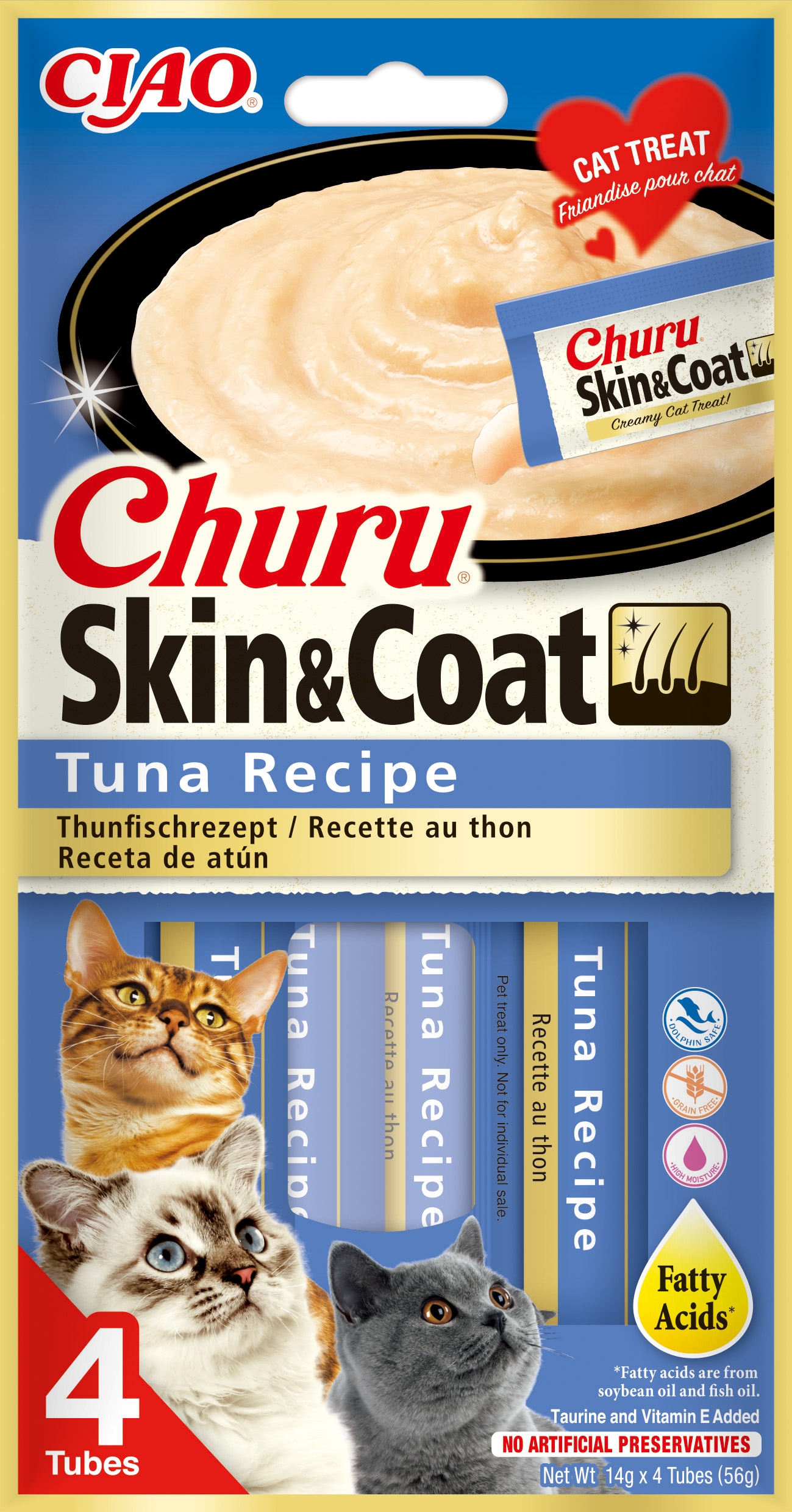 Churu Skin&Coat biezenis kaķiem, tuncis 56g (14gx4) N12 - Produkta attēls 