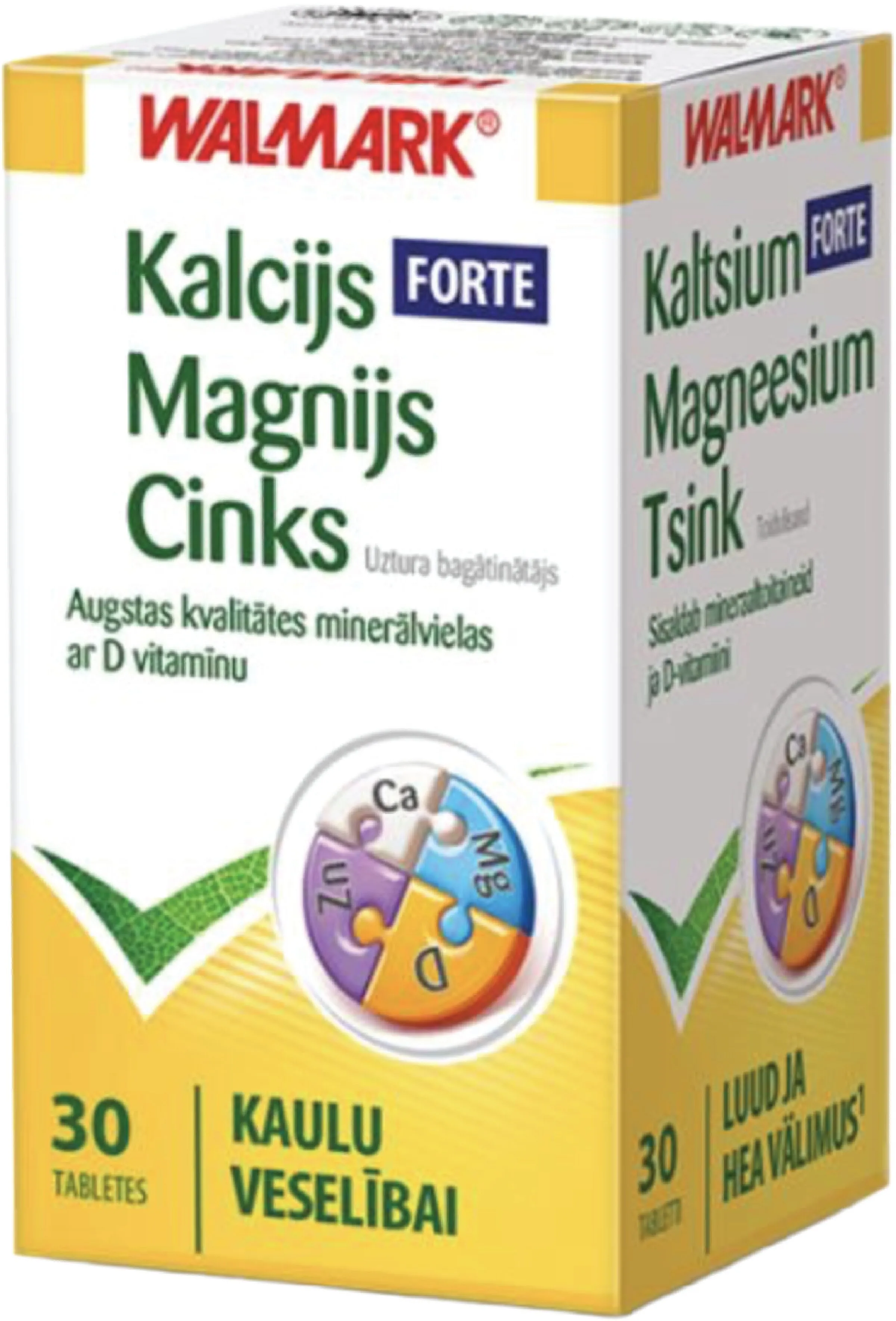 WALMARK Forte kalcijs-magnijs-cinks tabletes, 30 gab - Produkta attēls 