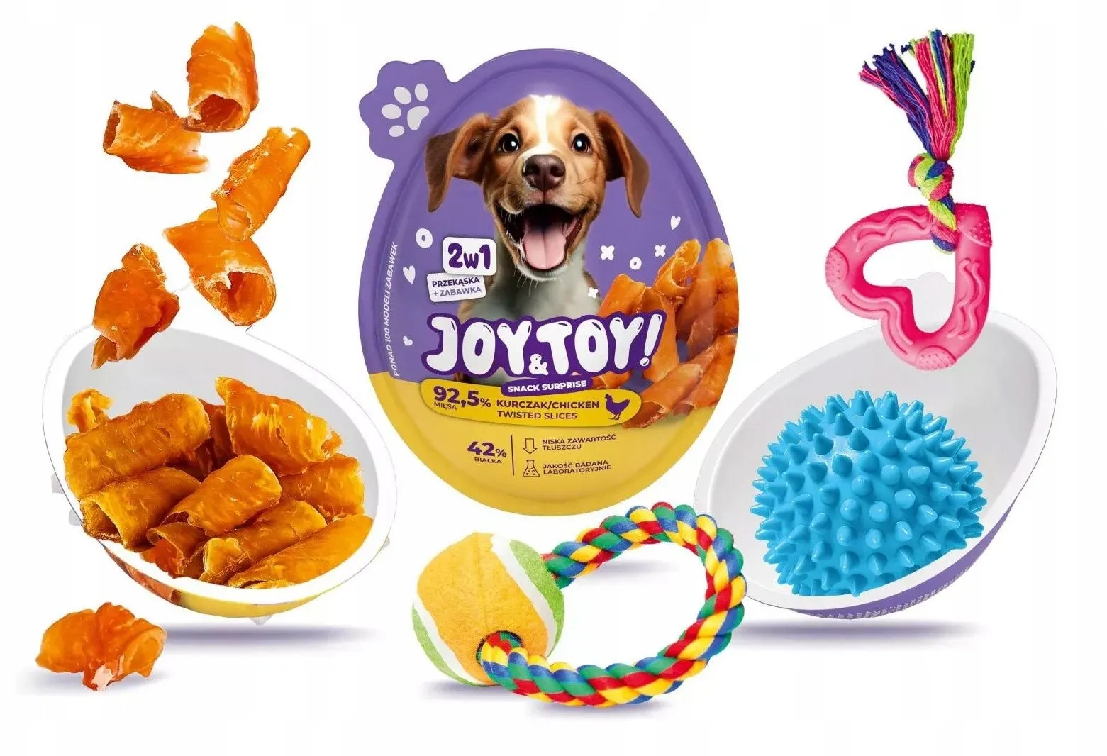 Joy&Toy! 2-1 pārsteiguma ola, kārums ar vistas garšu+rotaļlieta suņiem - Produkta attēls 