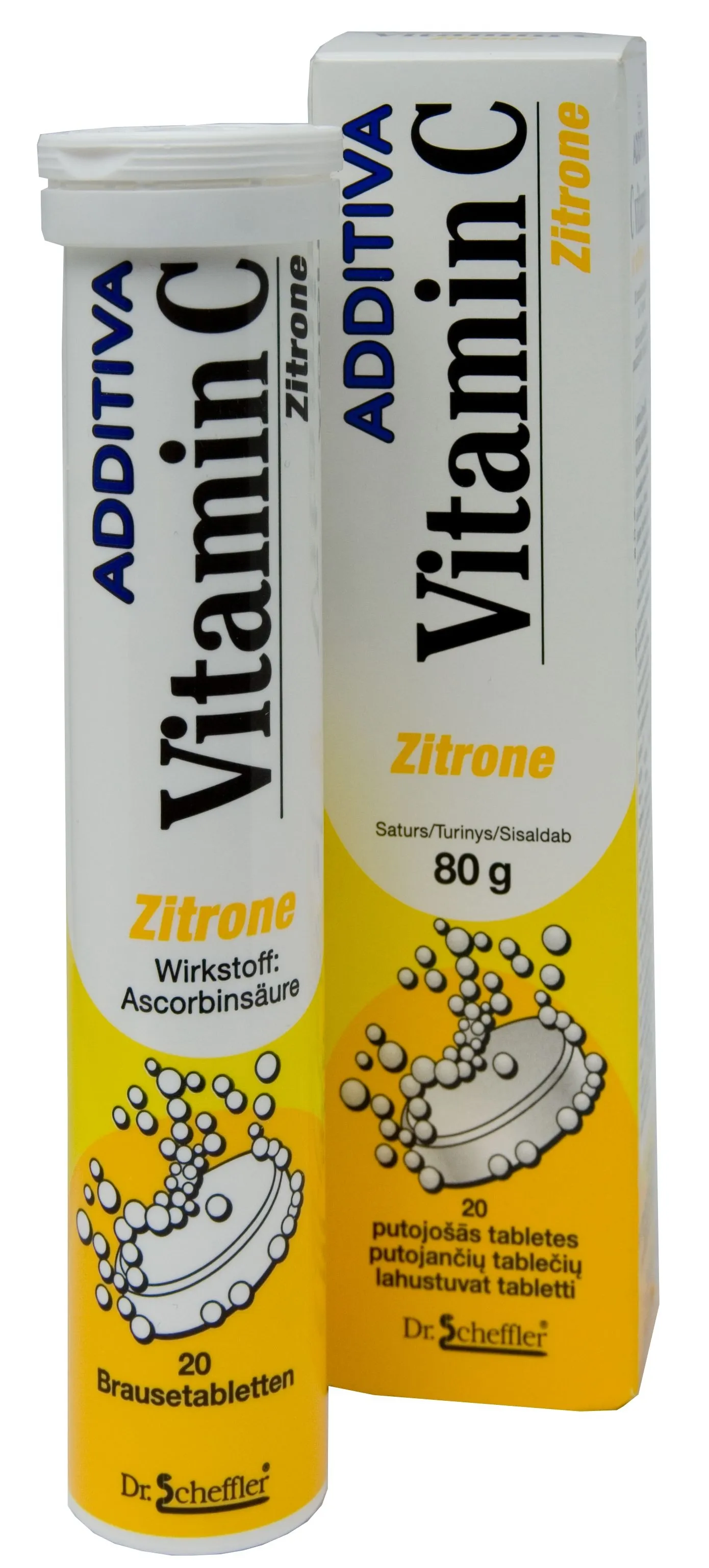 ADDITIVA C Vitamin putojošās tabletes ar citona garšu, 20 gab. - Produkta attēls 